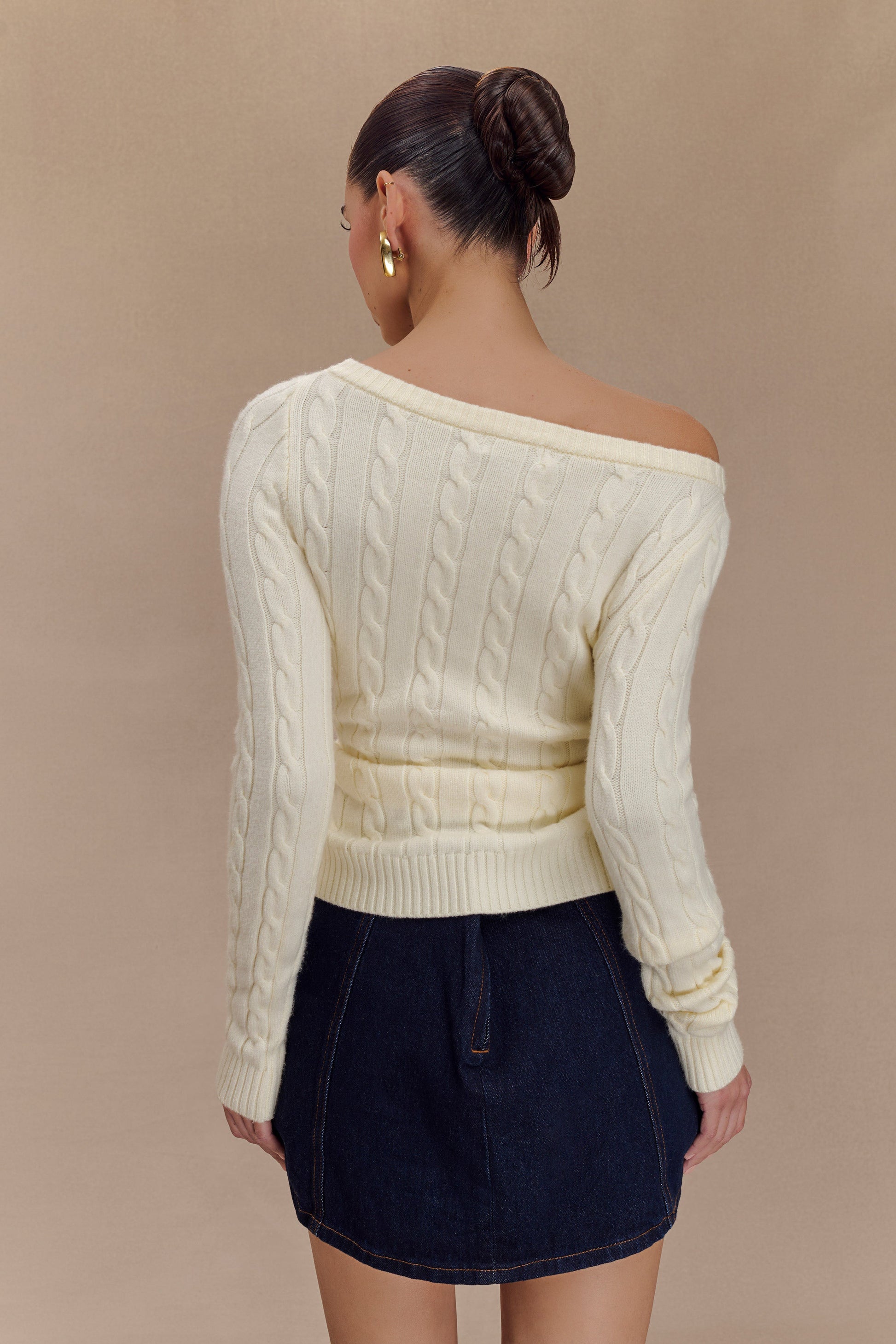 Belinda Off Shoulder Cable Knit Top - Ivory #2