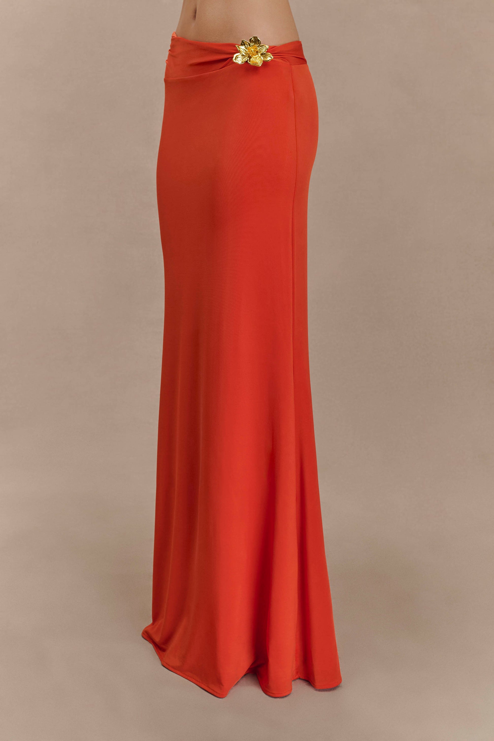 Ainsley Asymmetrical Maxi Skirt With Floral Hardware - Burnt Orange #6