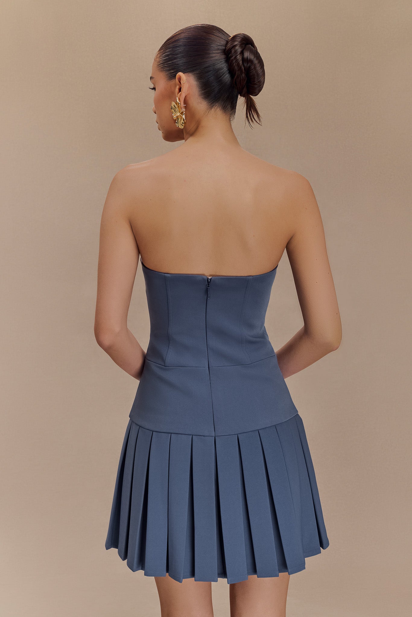 Naya Pleated Mini Dress With Ties - Steel #2