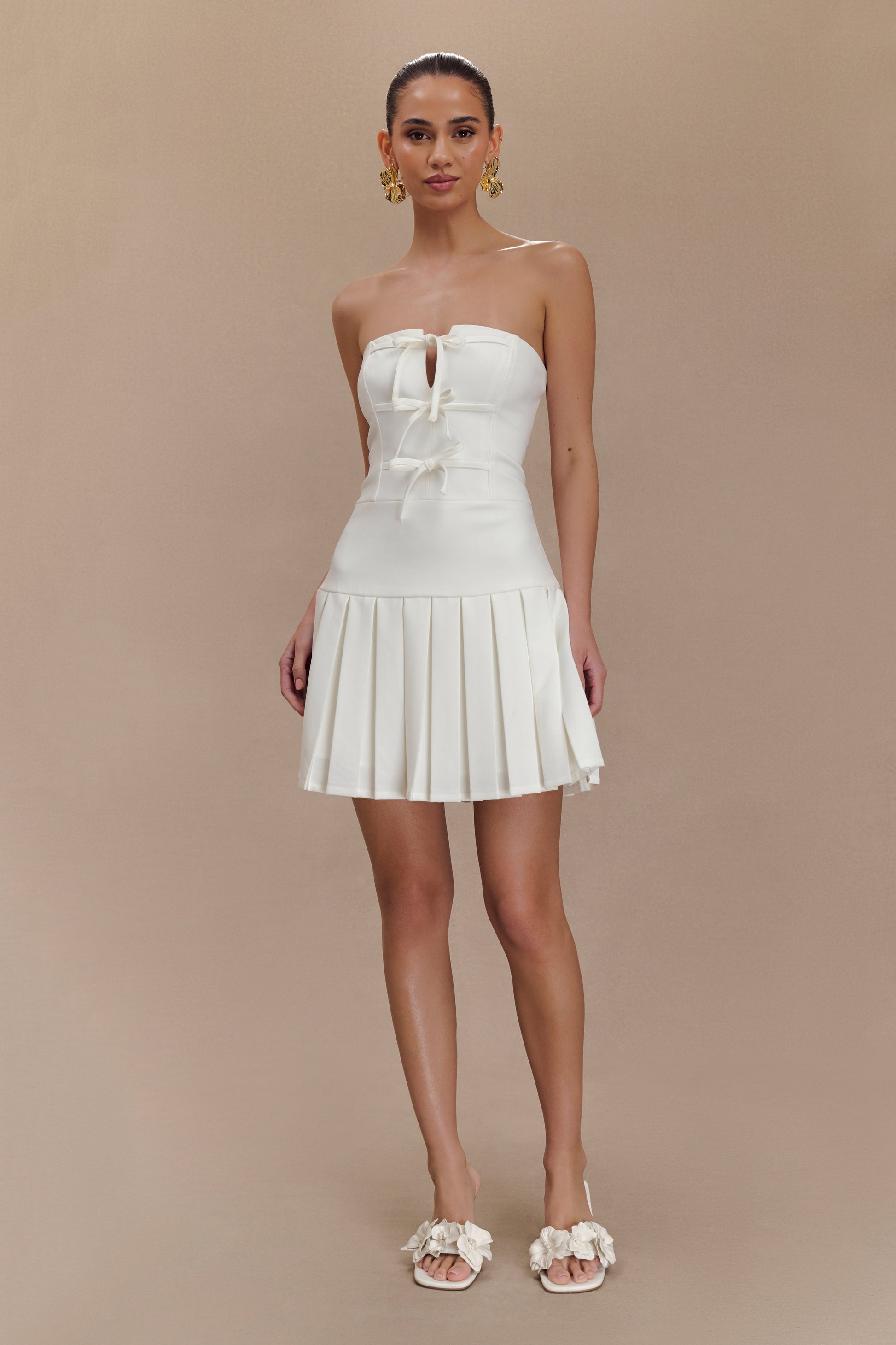 Naya Pleated Mini Dress With Ties - White #4