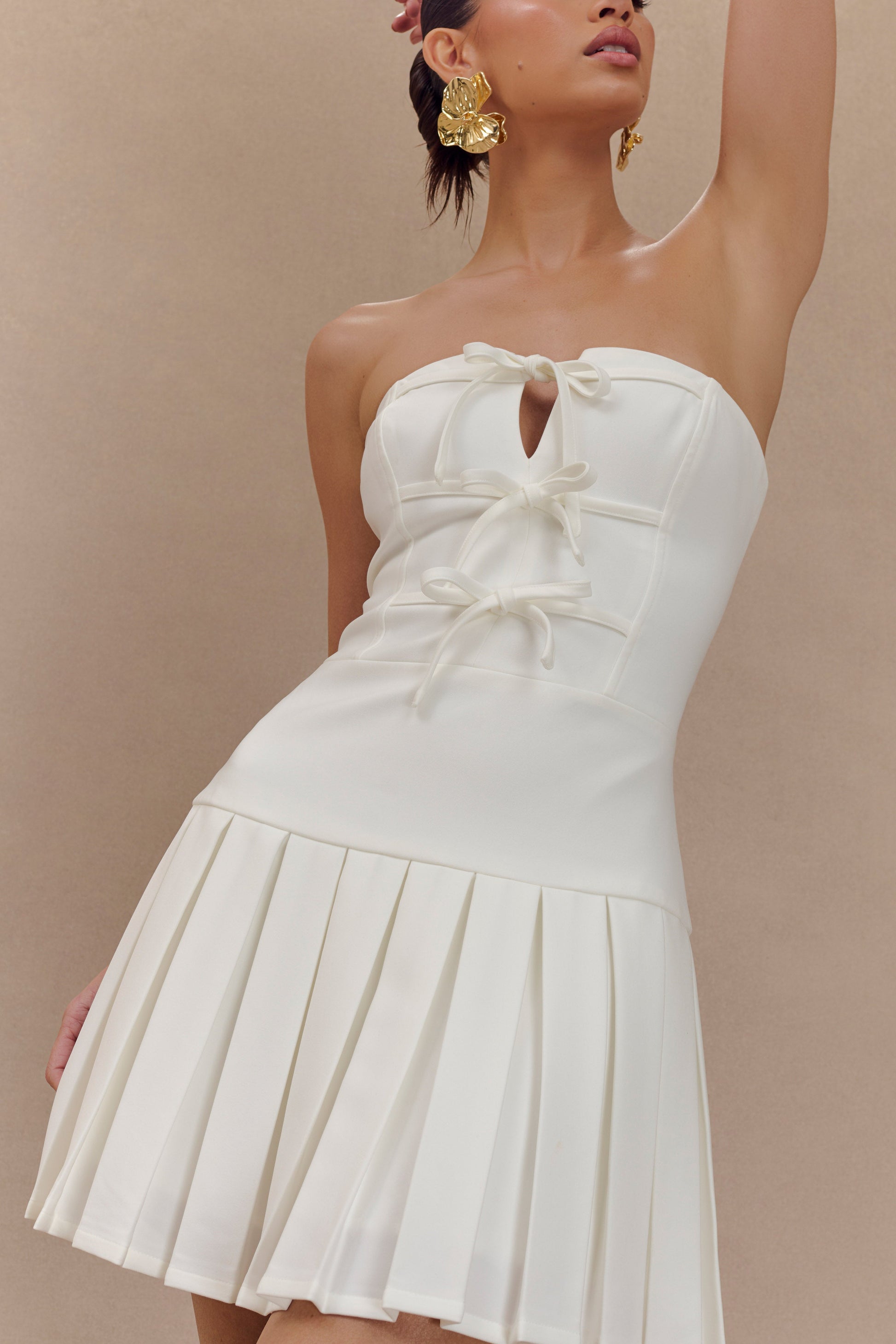 Naya Pleated Mini Dress With Ties - White #5