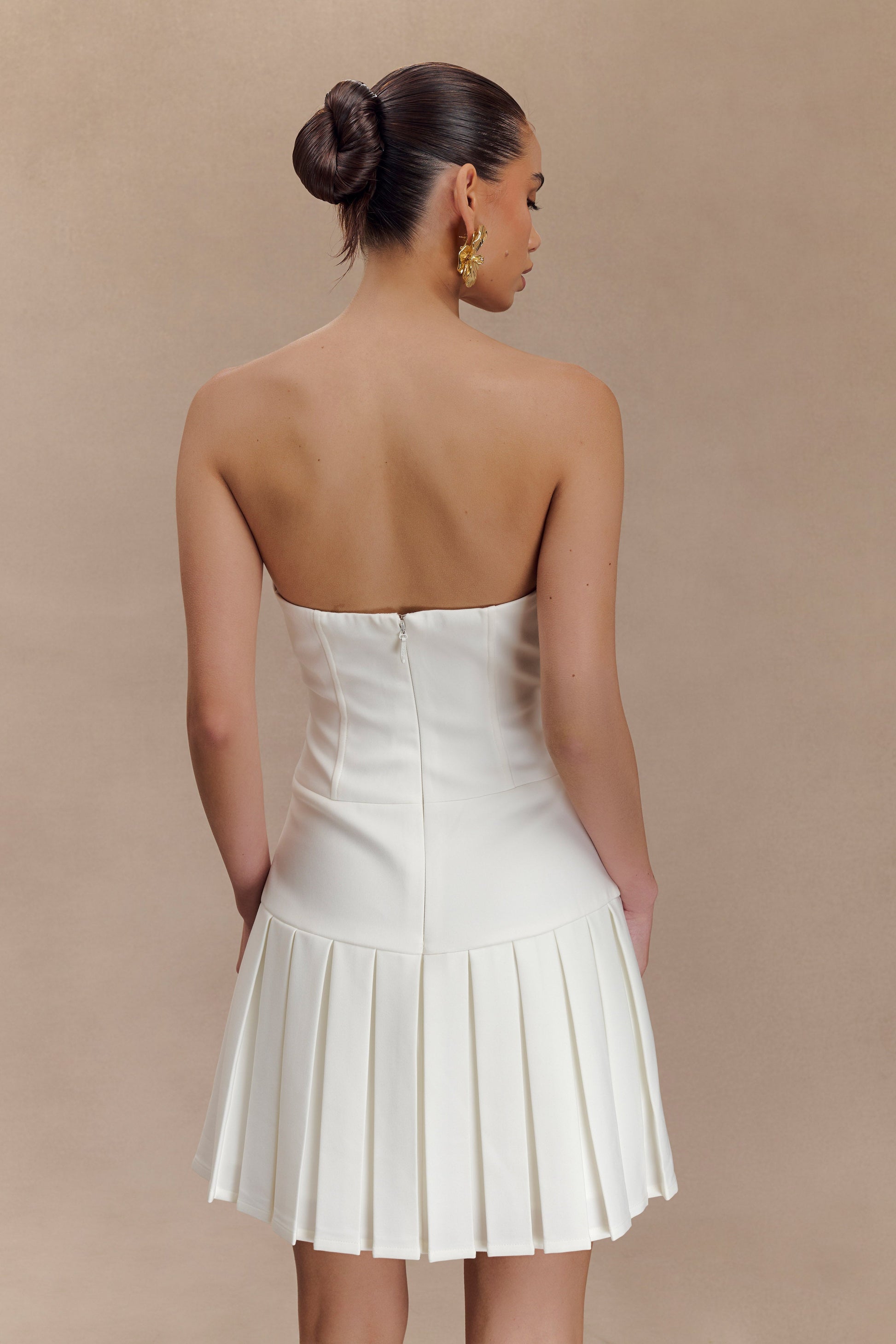 Naya Pleated Mini Dress With Ties - White #2