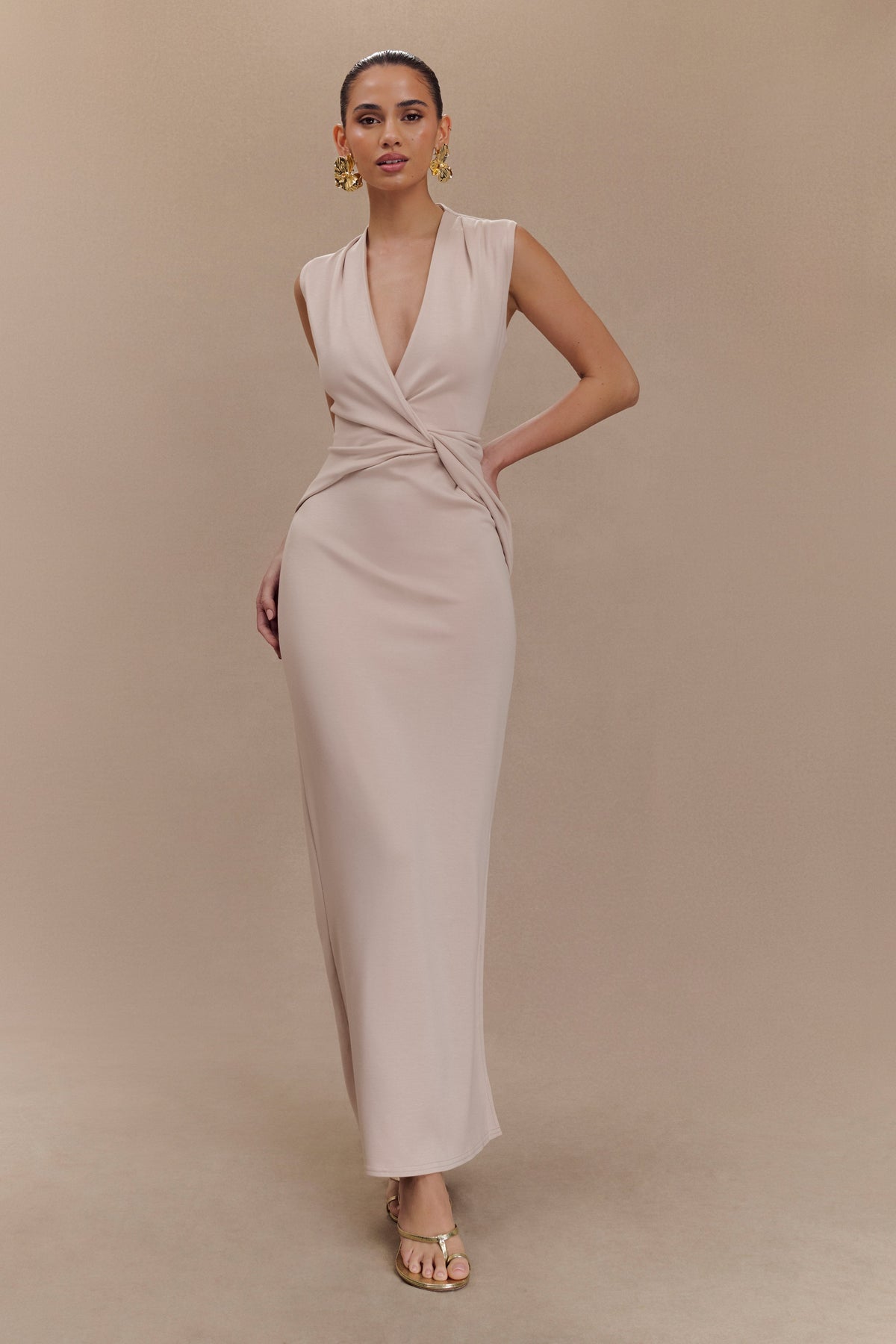 Lorelei Crepe Twist Midi Dress - Taupe #5