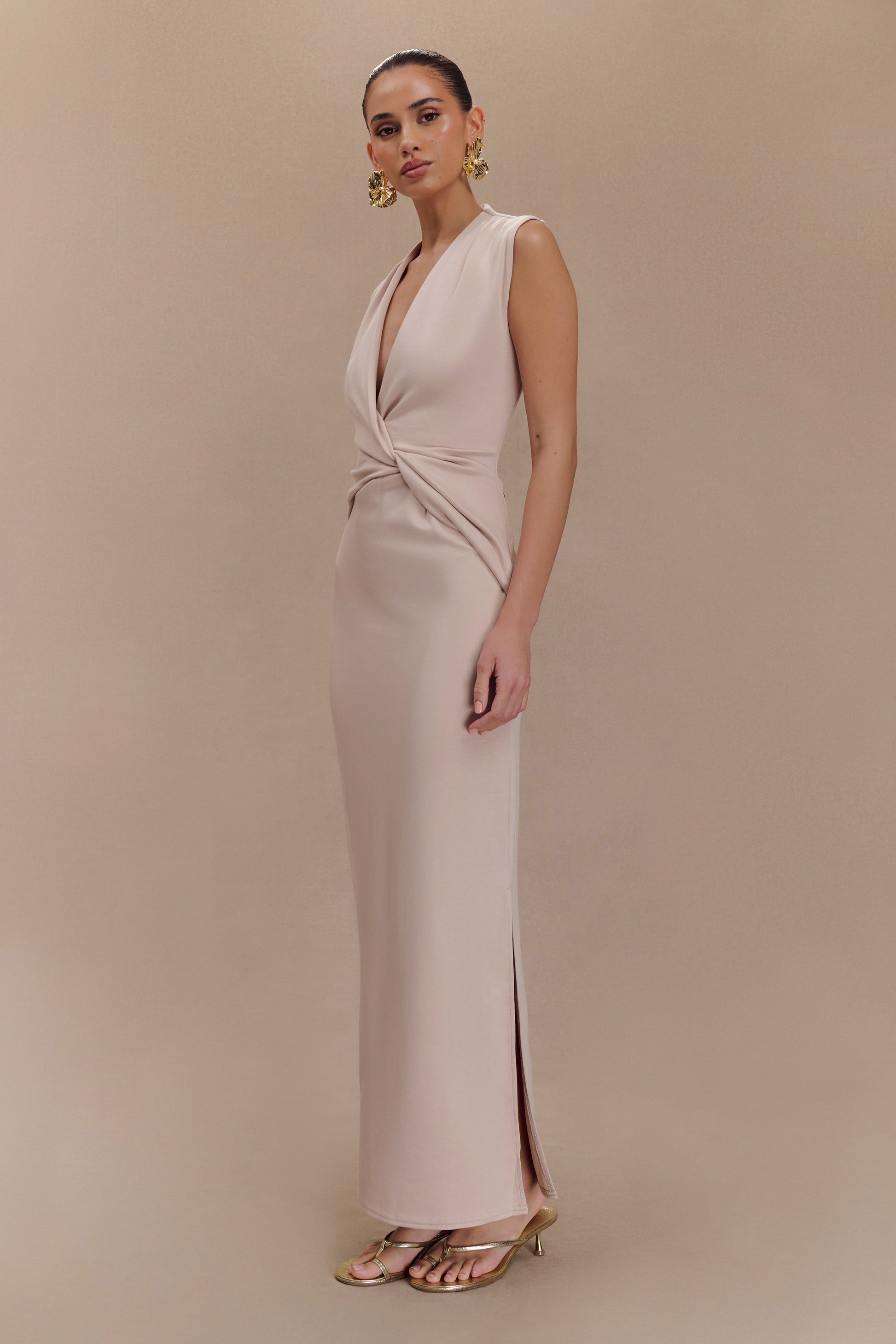 Lorelei Crepe Twist Midi Dress - Taupe #4