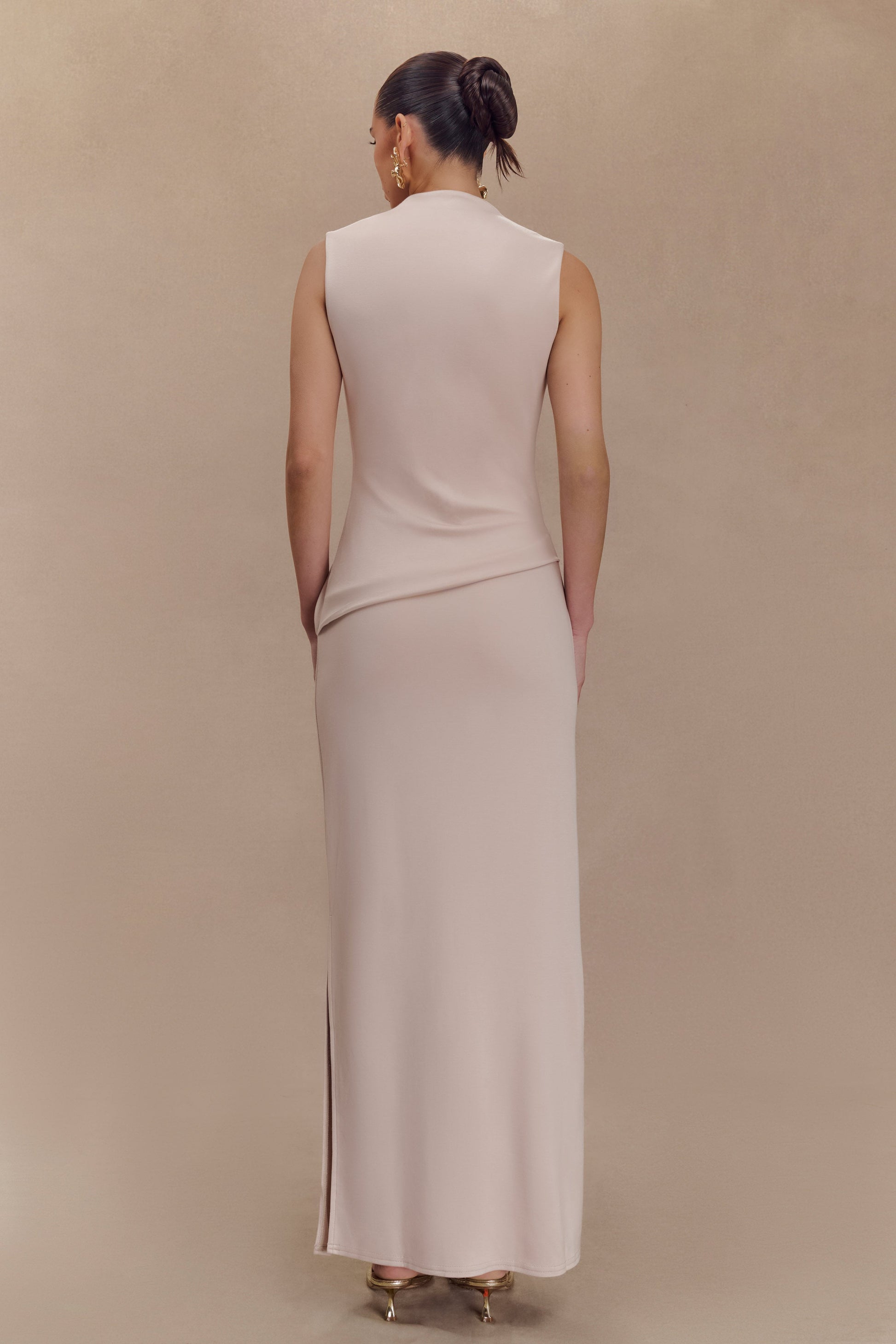 Lorelei Crepe Twist Midi Dress - Taupe #2