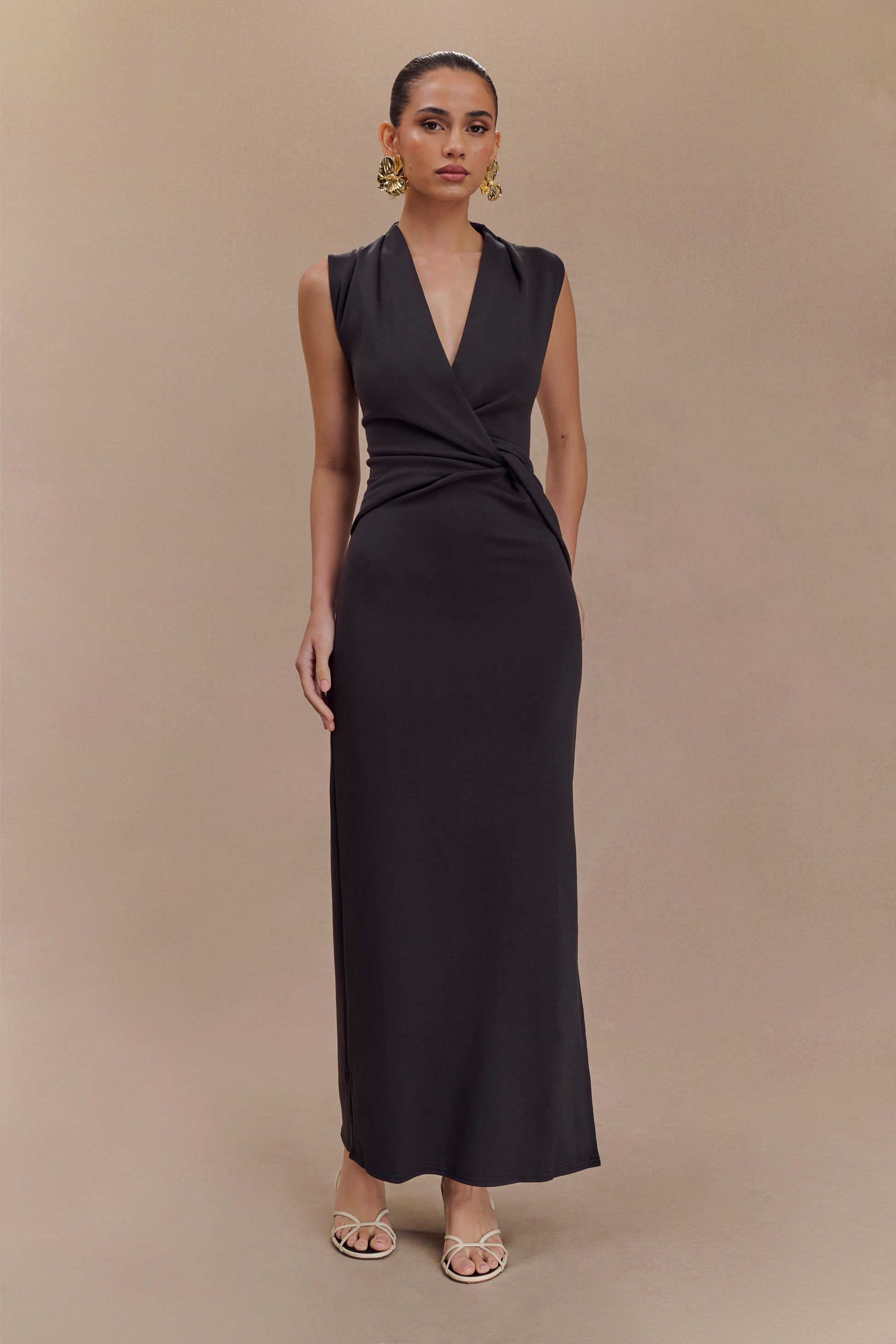 Lorelei Crepe Twist Midi Dress - Dark Charcoal #5