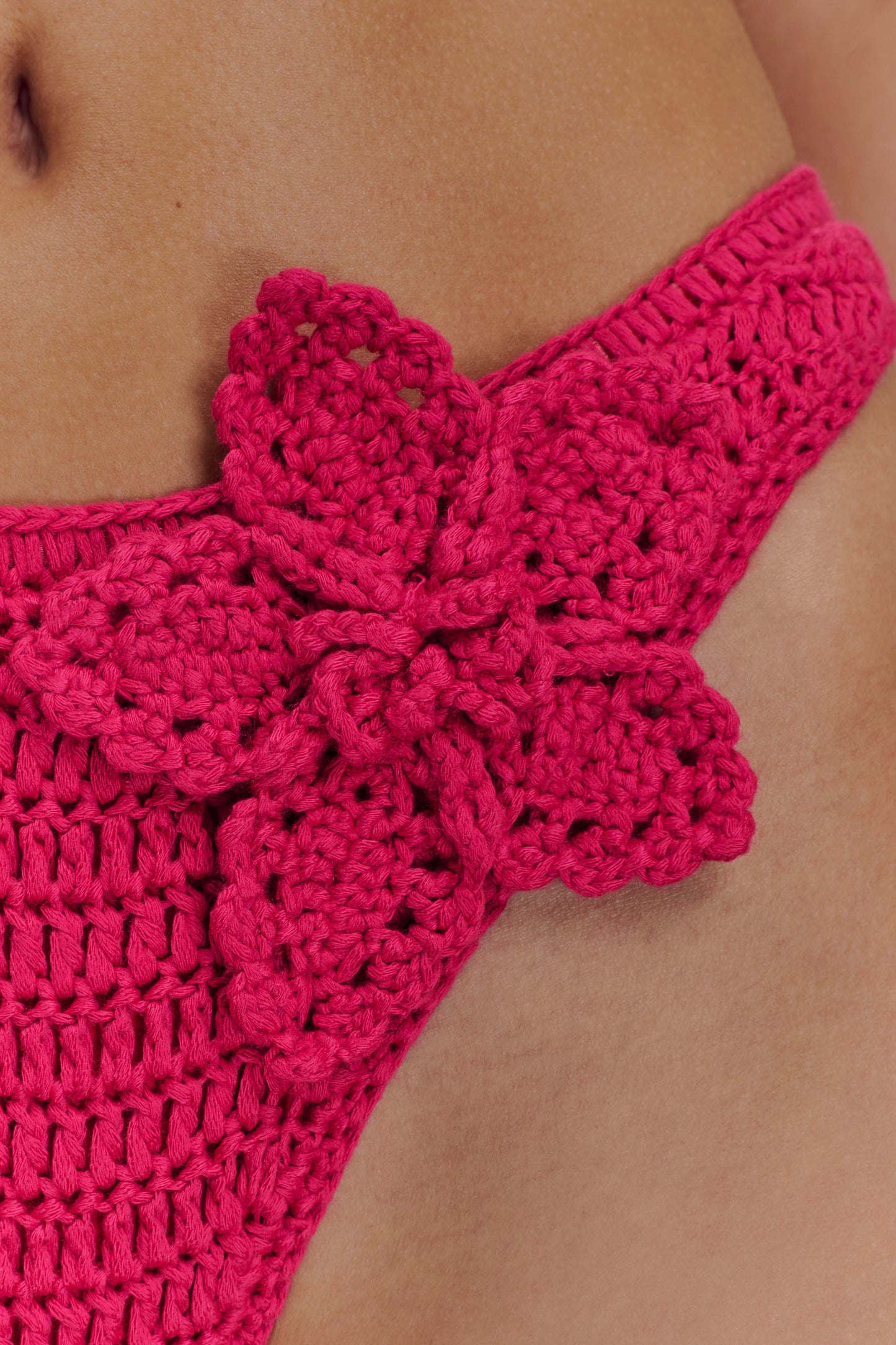 Skye Floral Crochet Tie Up Bikini Bottom - Pink Cherry