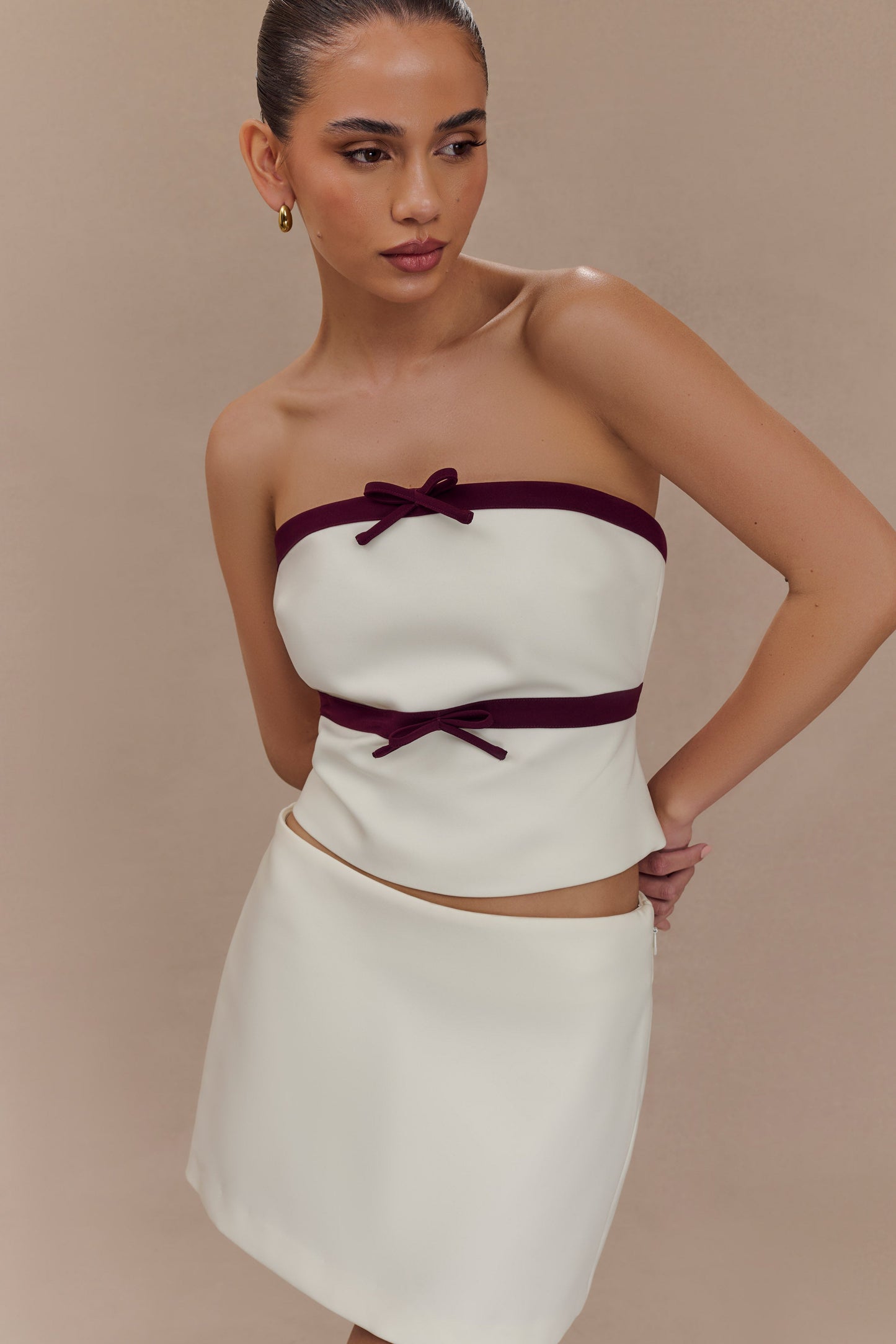 Aisha Strapless Suiting Top With Contrast Bows - Ivory