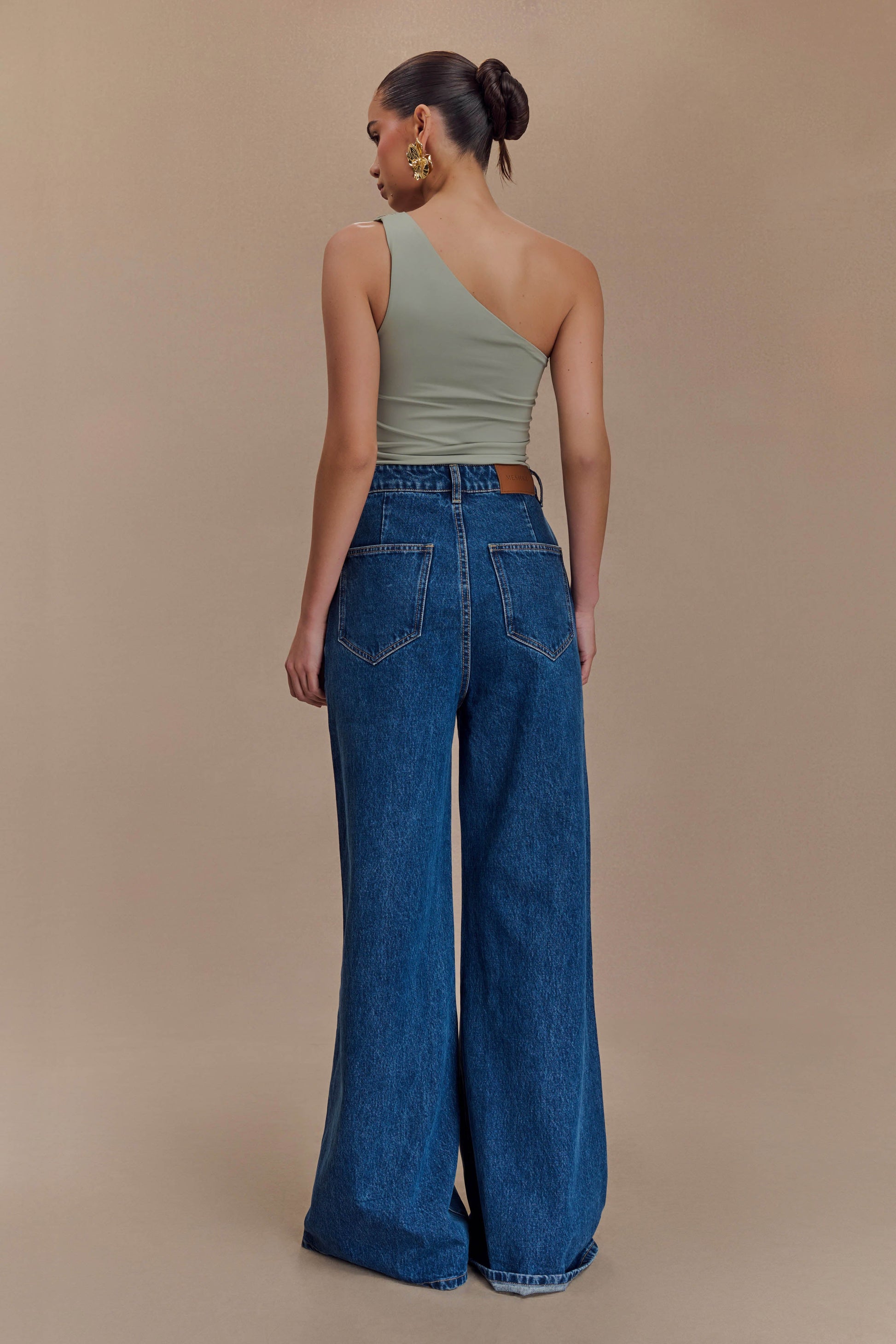 Sera One Shoulder Recycled Nylon Top With Drape - Basil #2