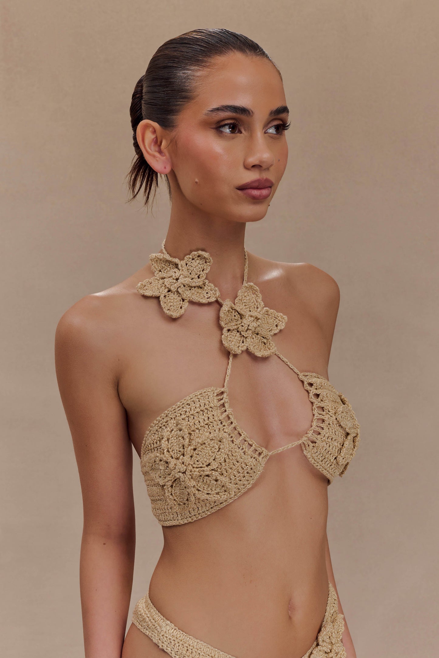 River Floral Crochet Bikini Top - Gold