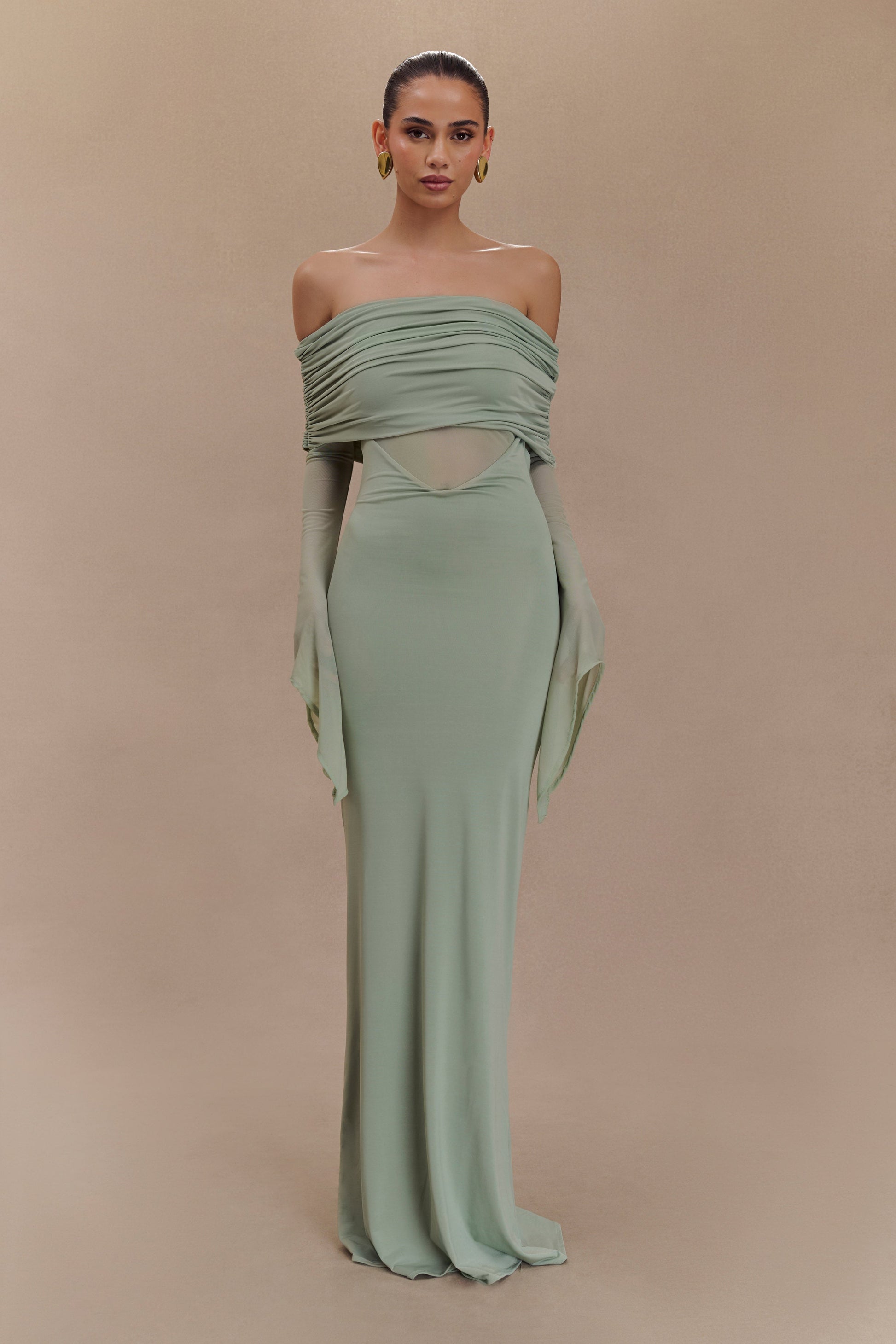 Kaitlin One Shoulder Slinky And Mesh Maxi Dress - Basil #5