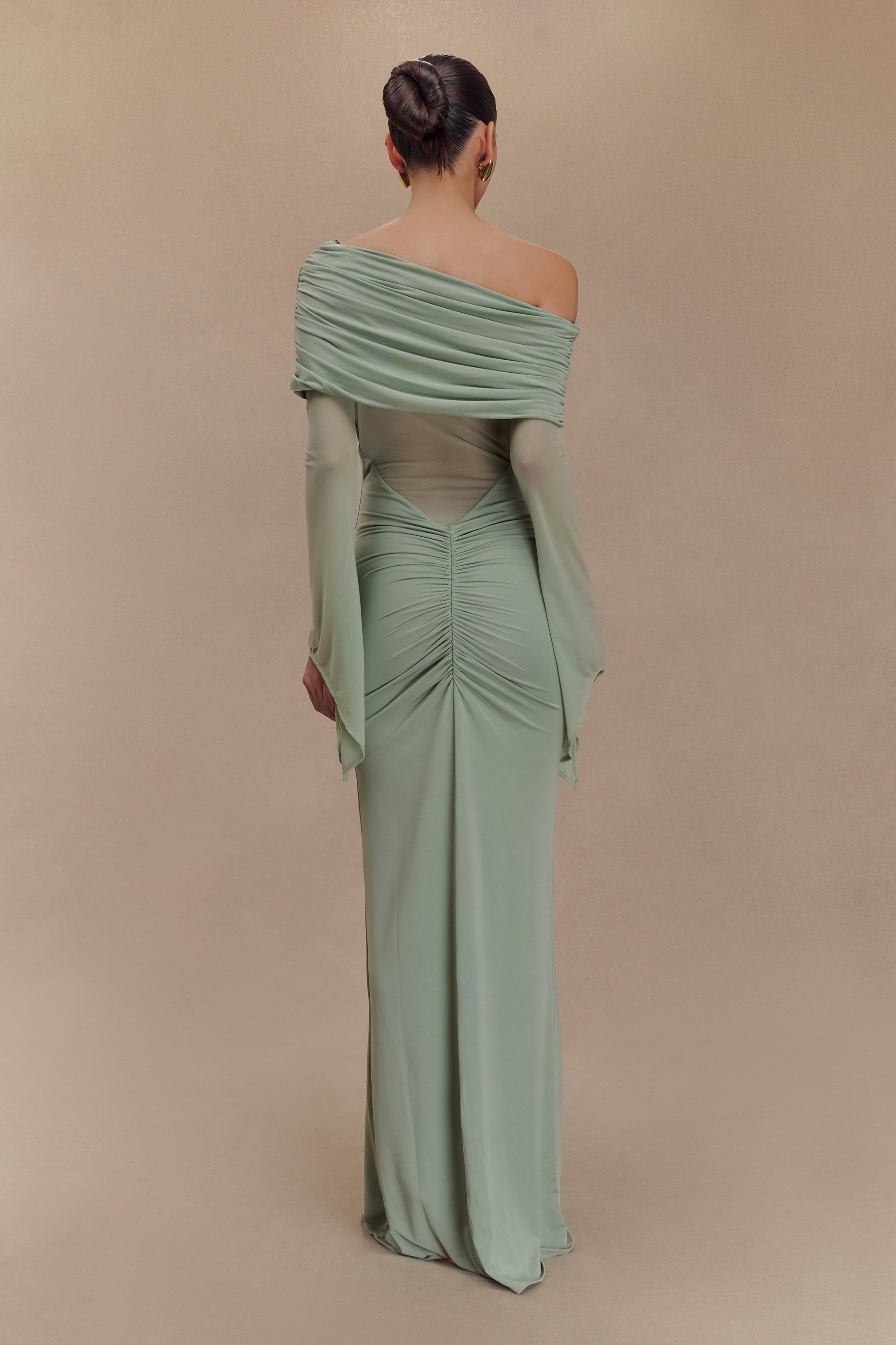 Kaitlin One Shoulder Slinky And Mesh Maxi Dress - Basil #2