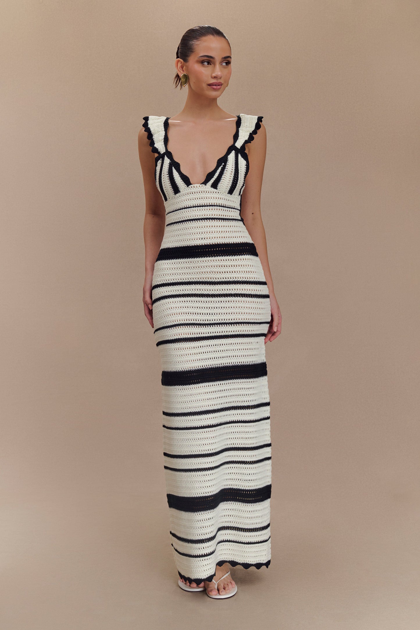 Perpetua Knit Contrast Maxi Dress - Black And White