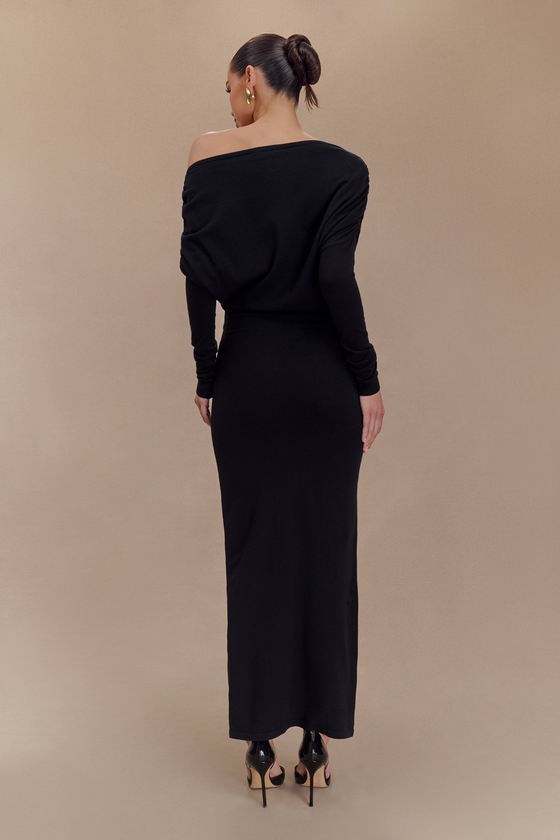 Jessie Cowl Neck Knit Midi Dress - Black #2