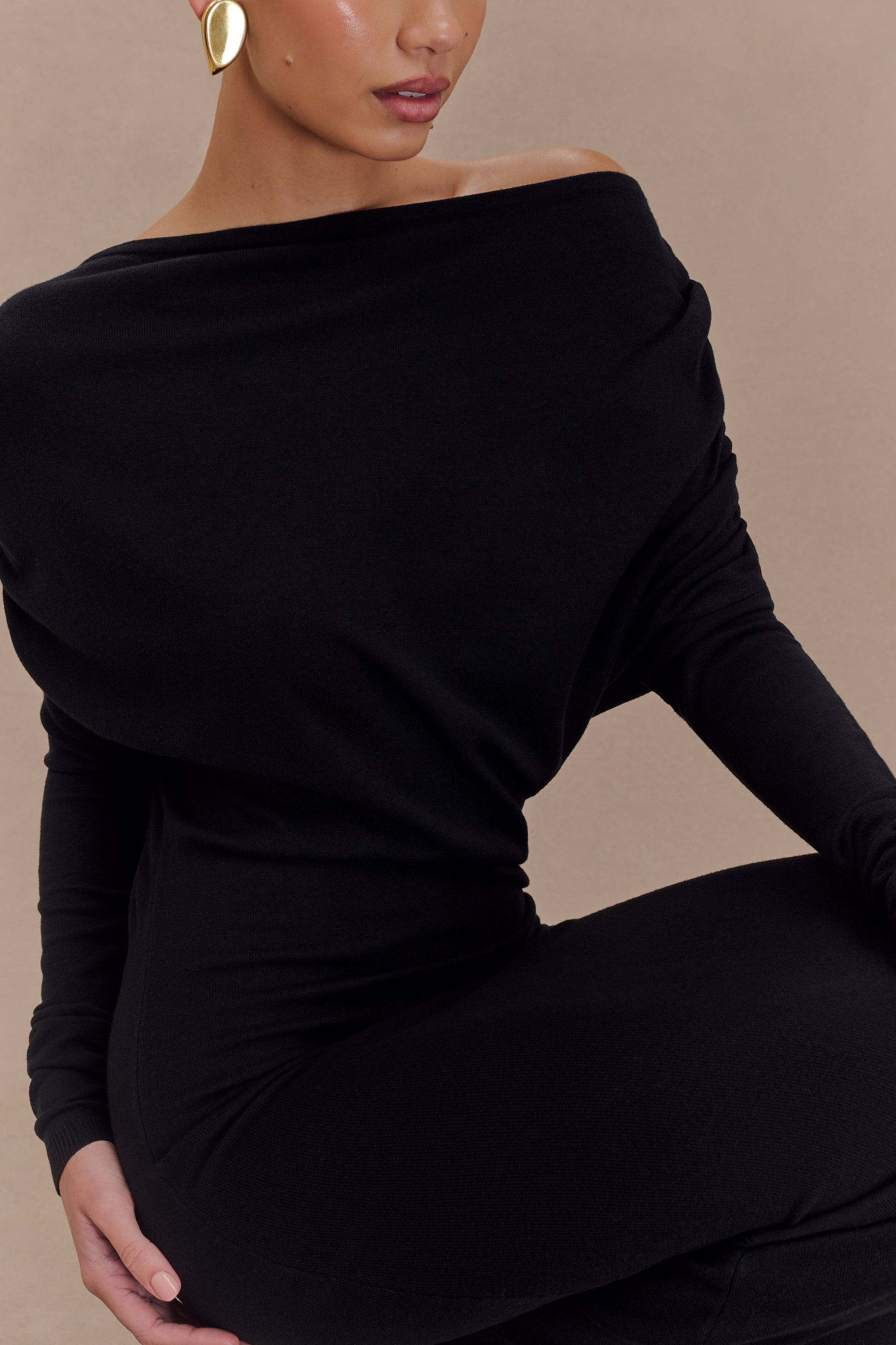 Jessie Cowl Neck Knit Midi Dress - Black #3