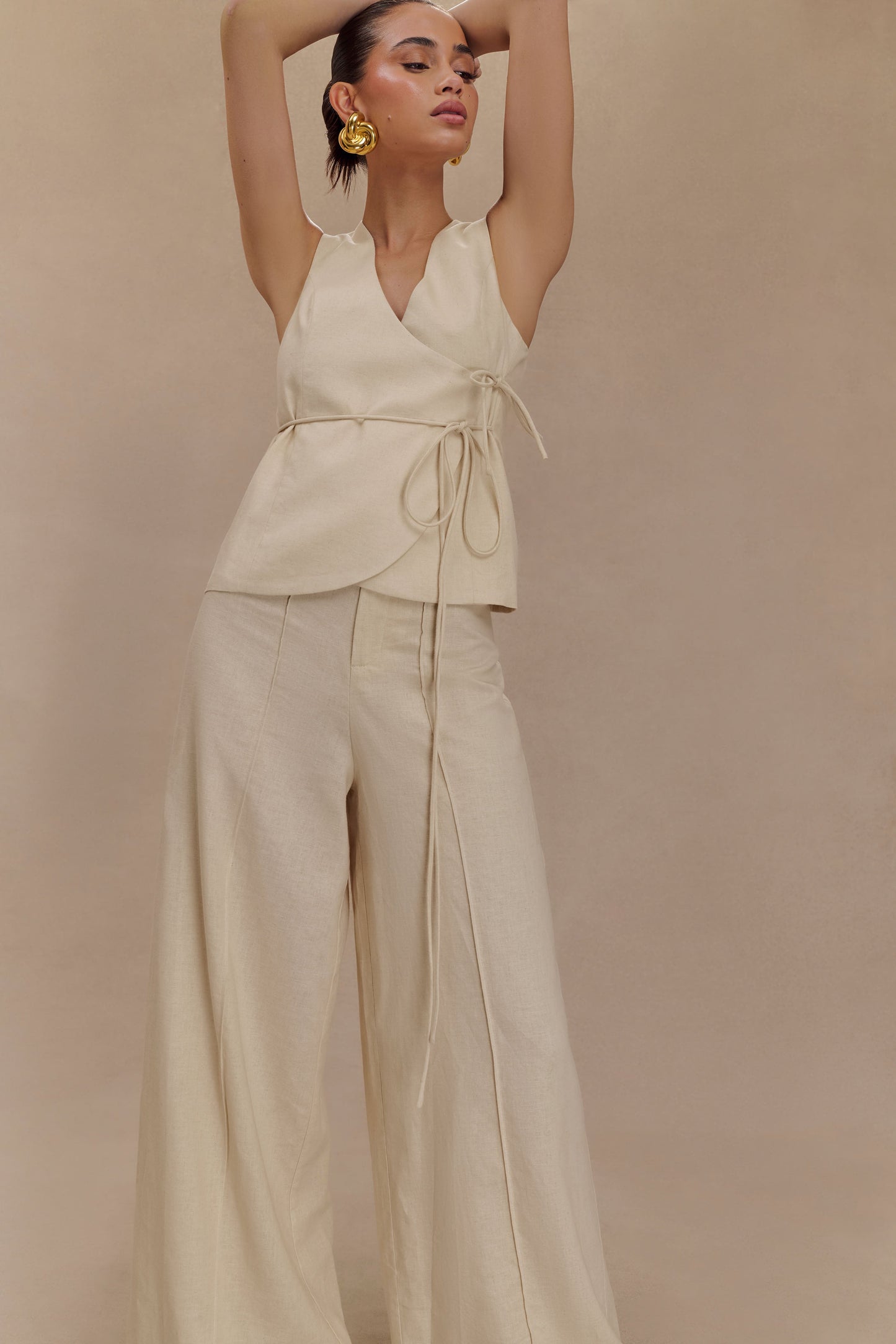 Brandi Linen Straight Leg Pant - Wheat Marle