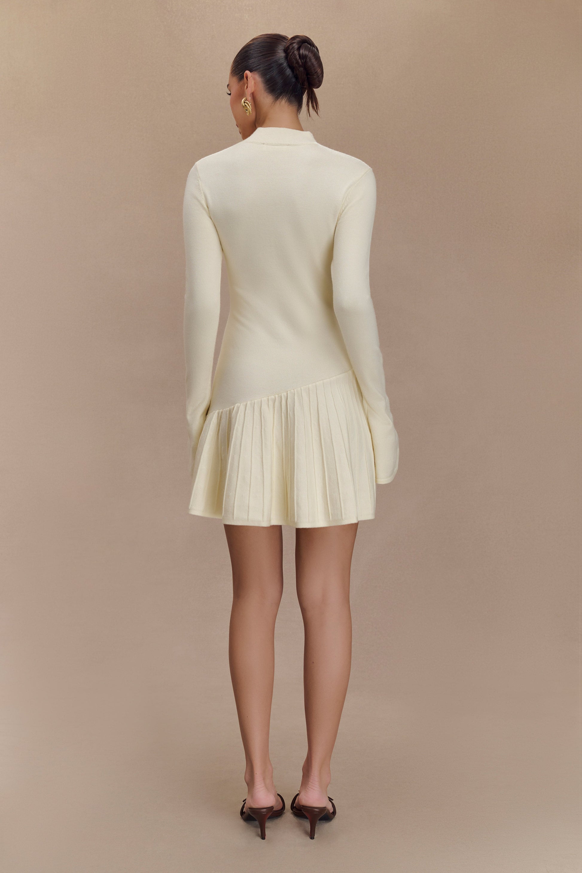 Blair Knit Mini Dress With Pleats - Ivory #2