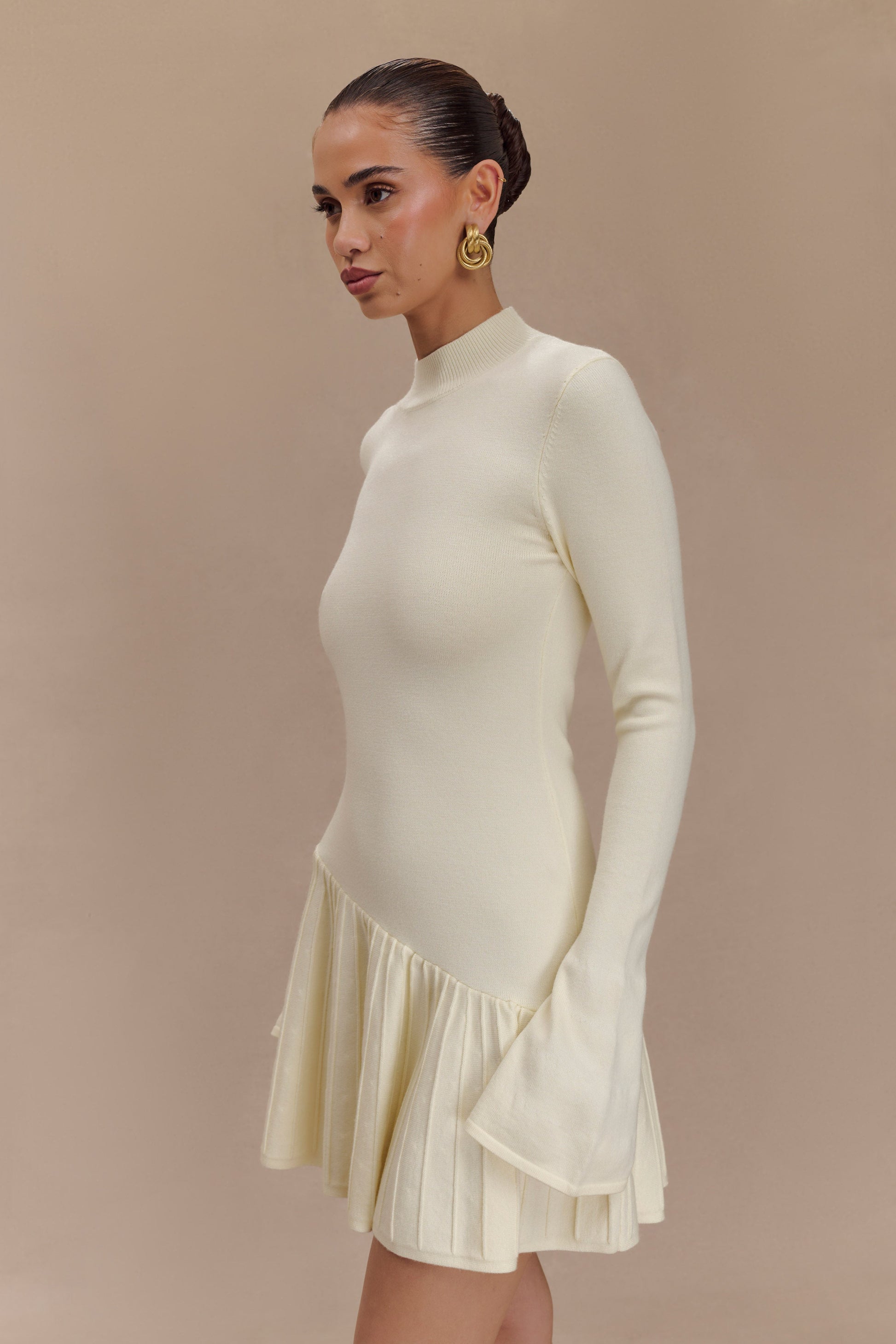 Blair Knit Mini Dress With Pleats - Ivory #4