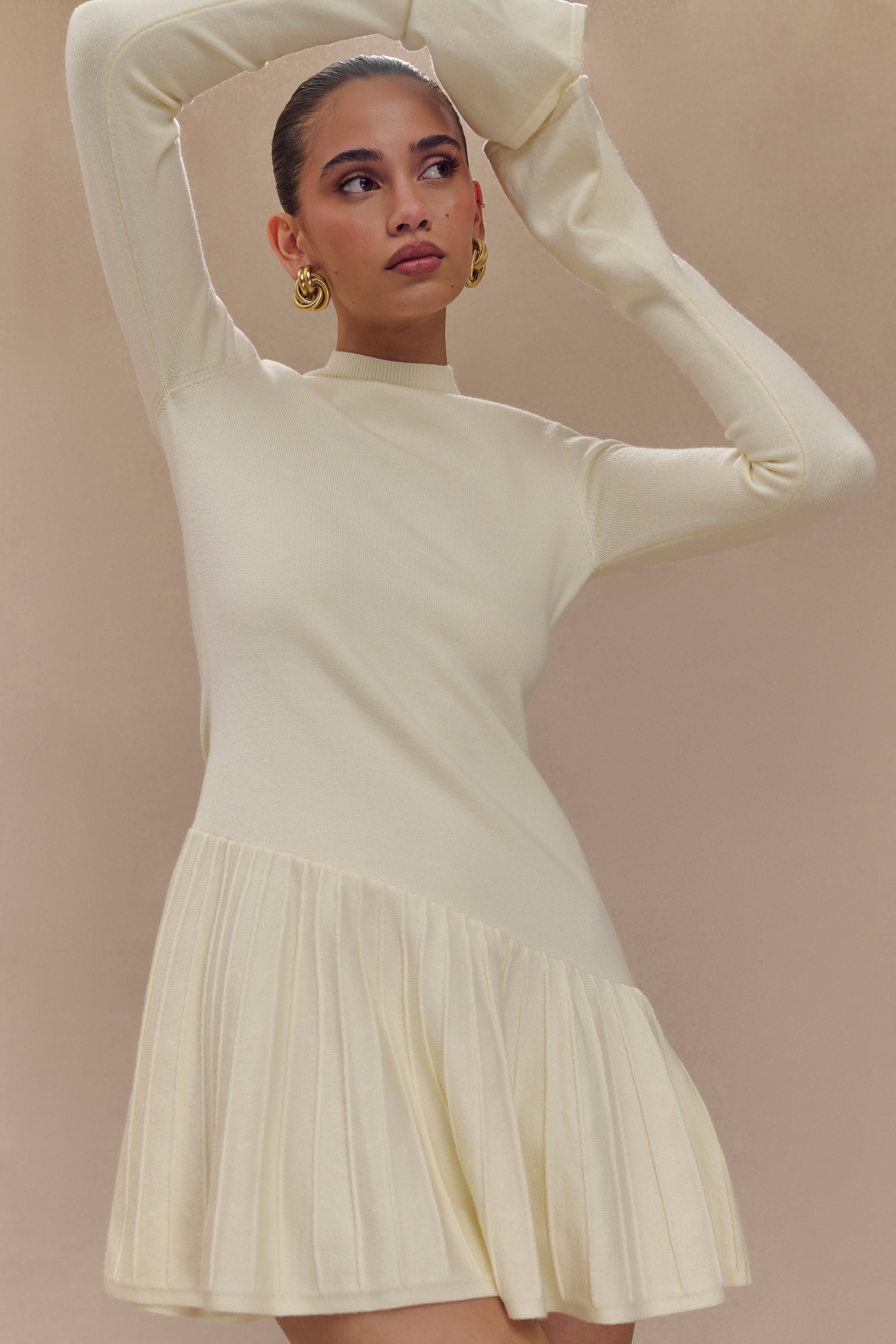 Blair Knit Mini Dress With Pleats - Ivory #5