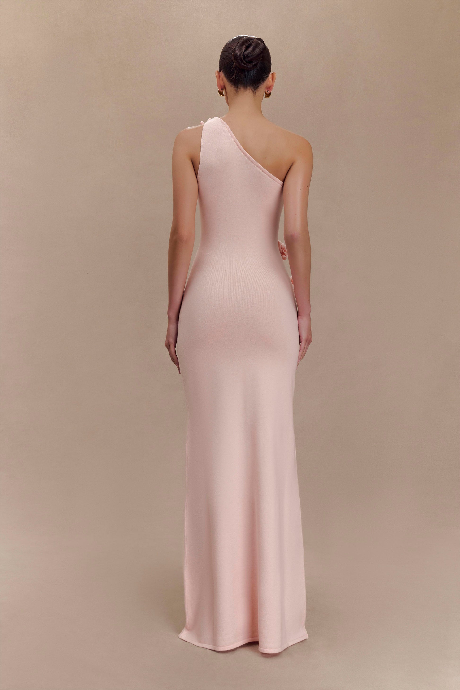 Paloma One Shoulder Knit Maxi Dress With Flowers - Baby Pink #2