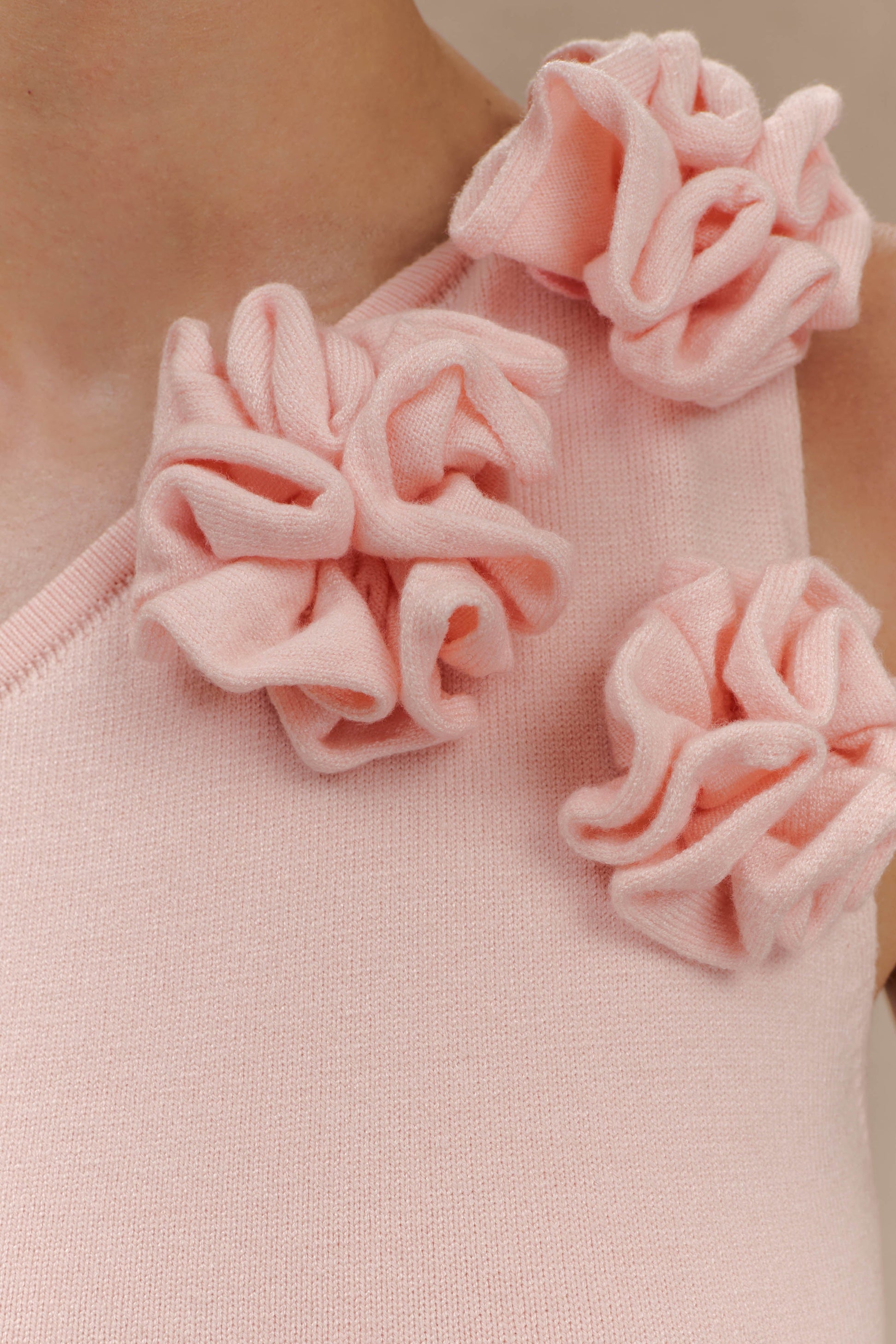 Paloma One Shoulder Knit Maxi Dress With Flowers - Baby Pink #6