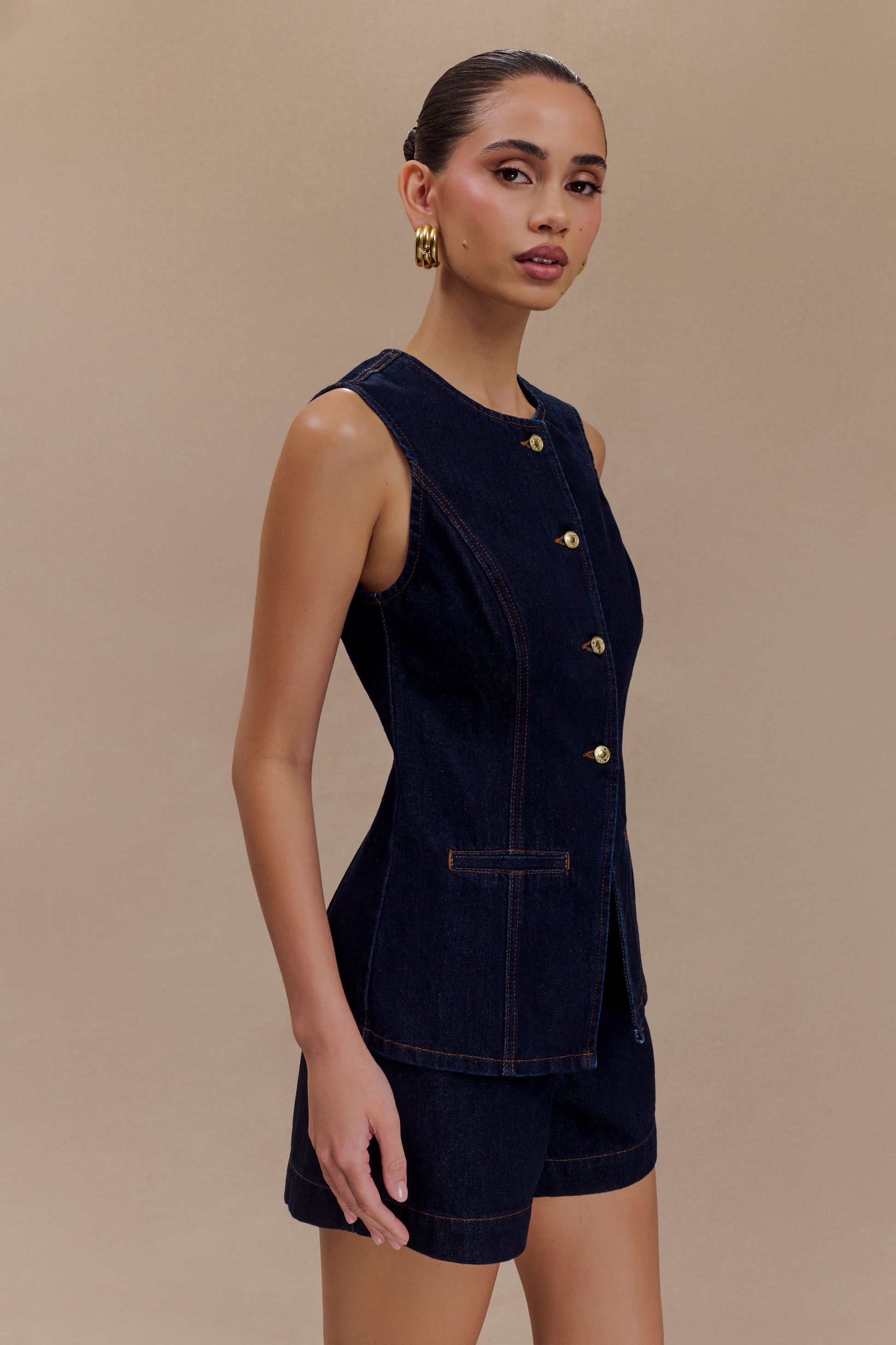 Abel Denim Button Up Top - Indigo Blue #3