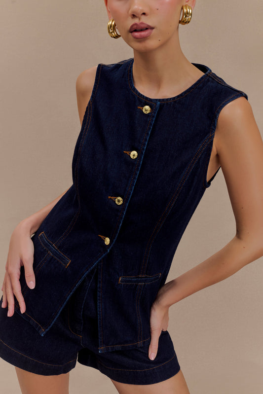 Abel Denim Button Up Top - Indigo Blue