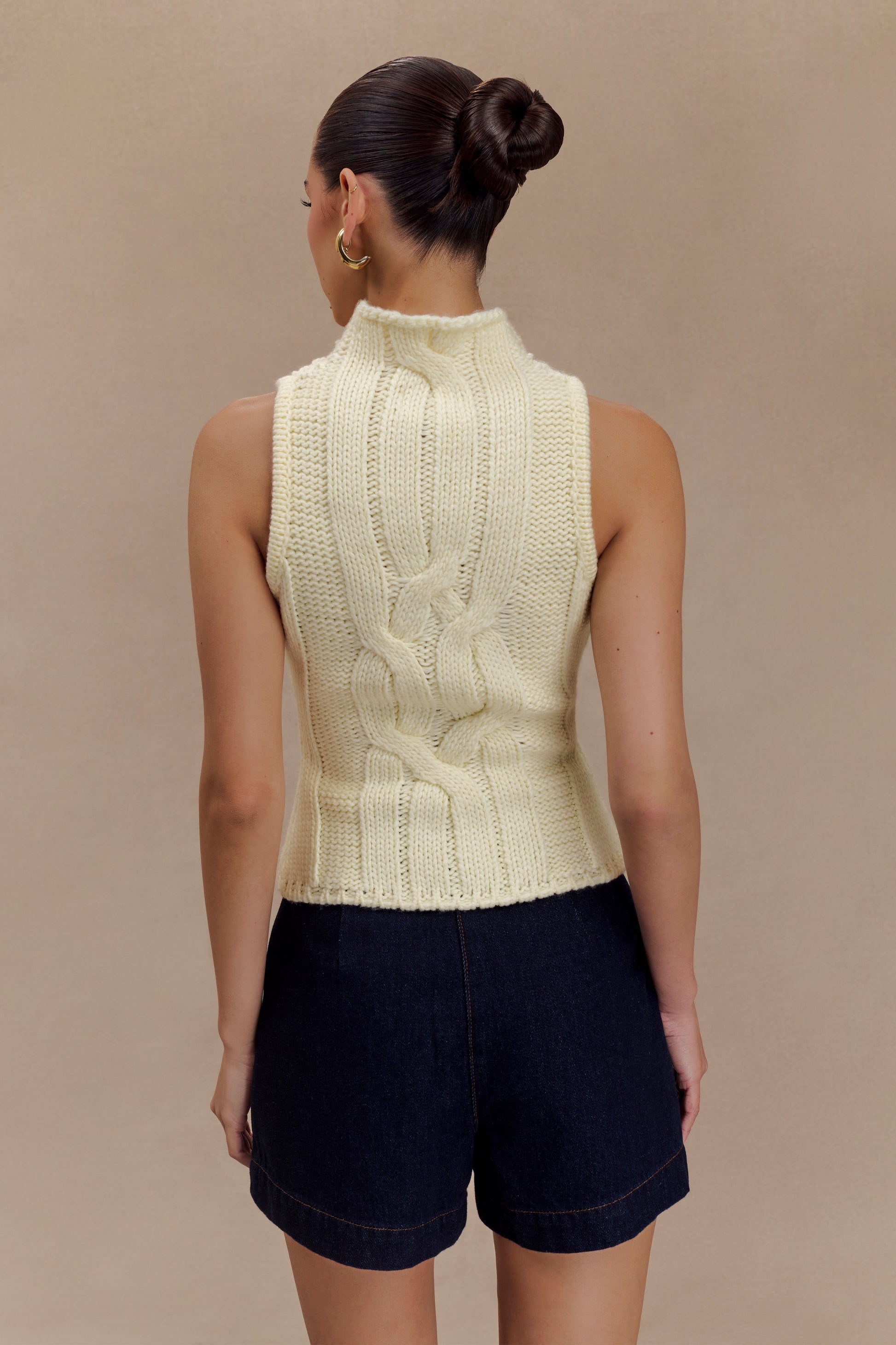 Roberta High Neck Cable Knit Top - Ivory #2