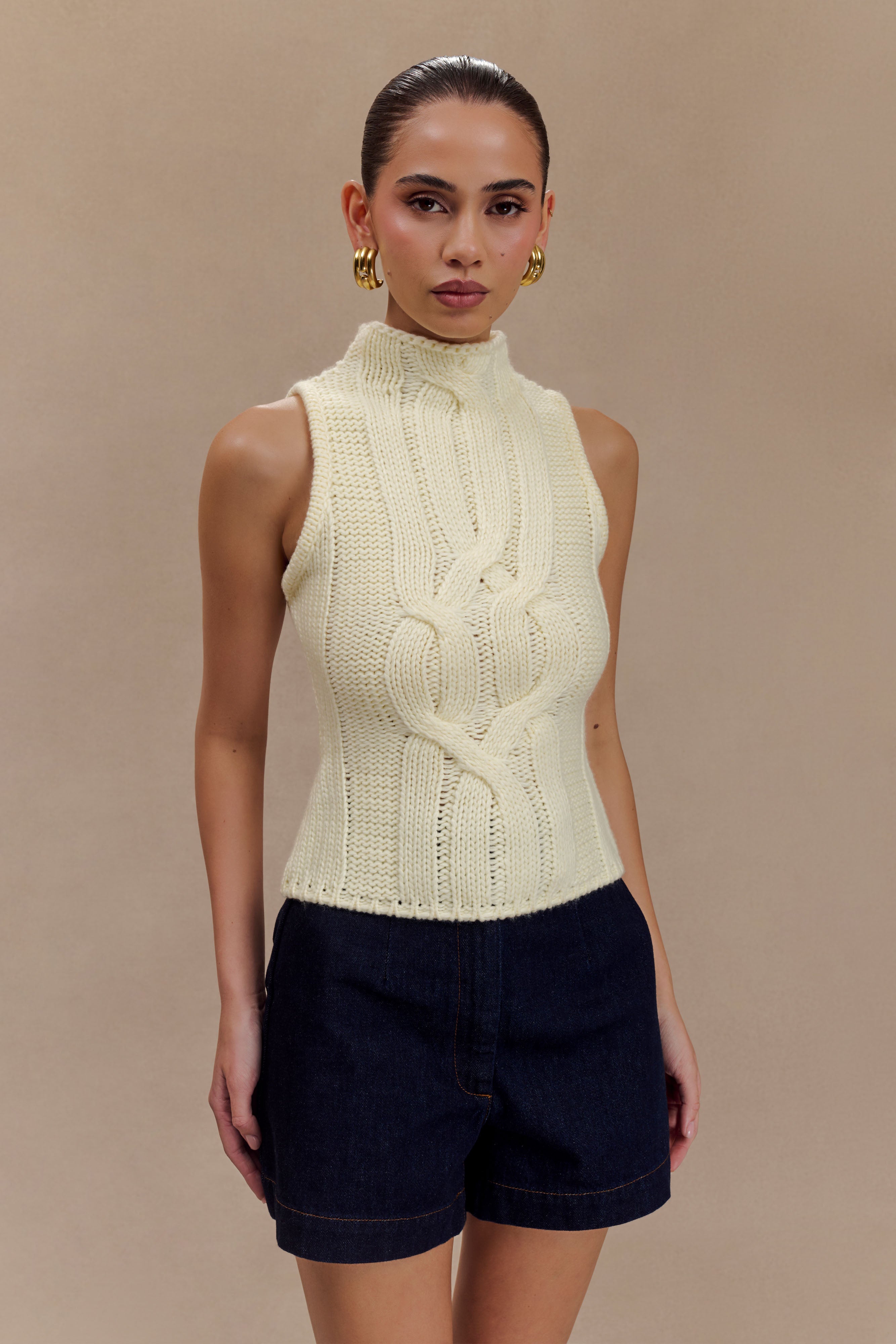 Roberta High Neck Cable Knit Top