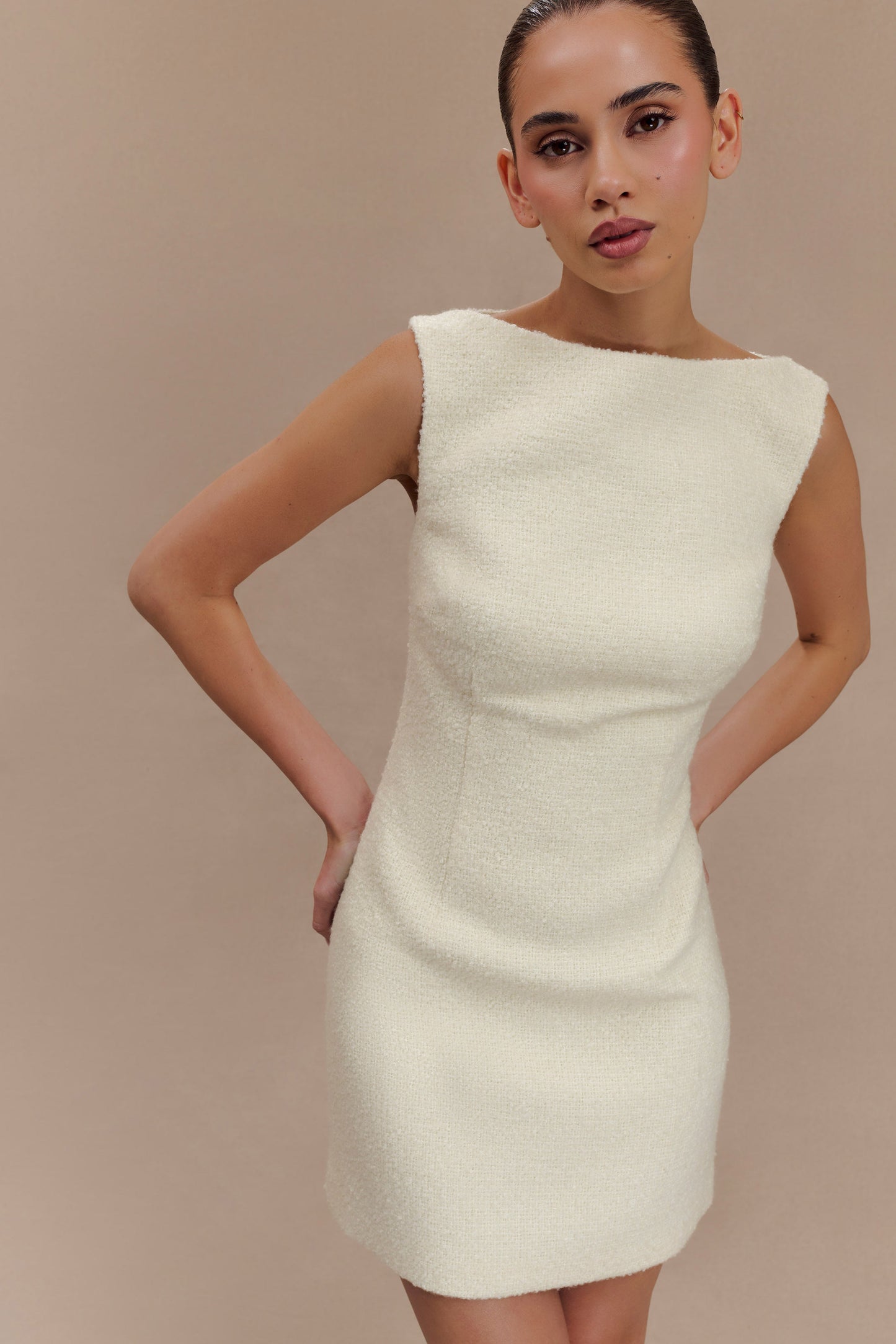 Angela Textured Boucle Mini Dress - Ivory