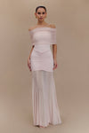 Caspian Slinky And Mesh Off Shoulder Maxi Dress - Pale Pink