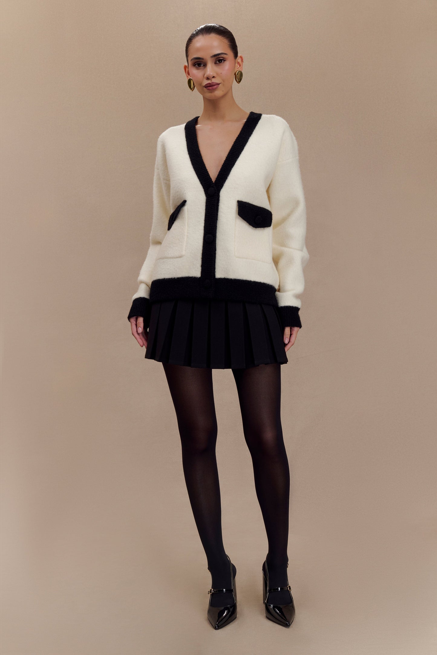 Evangeline Oversized Knit Cardigan - Black/White