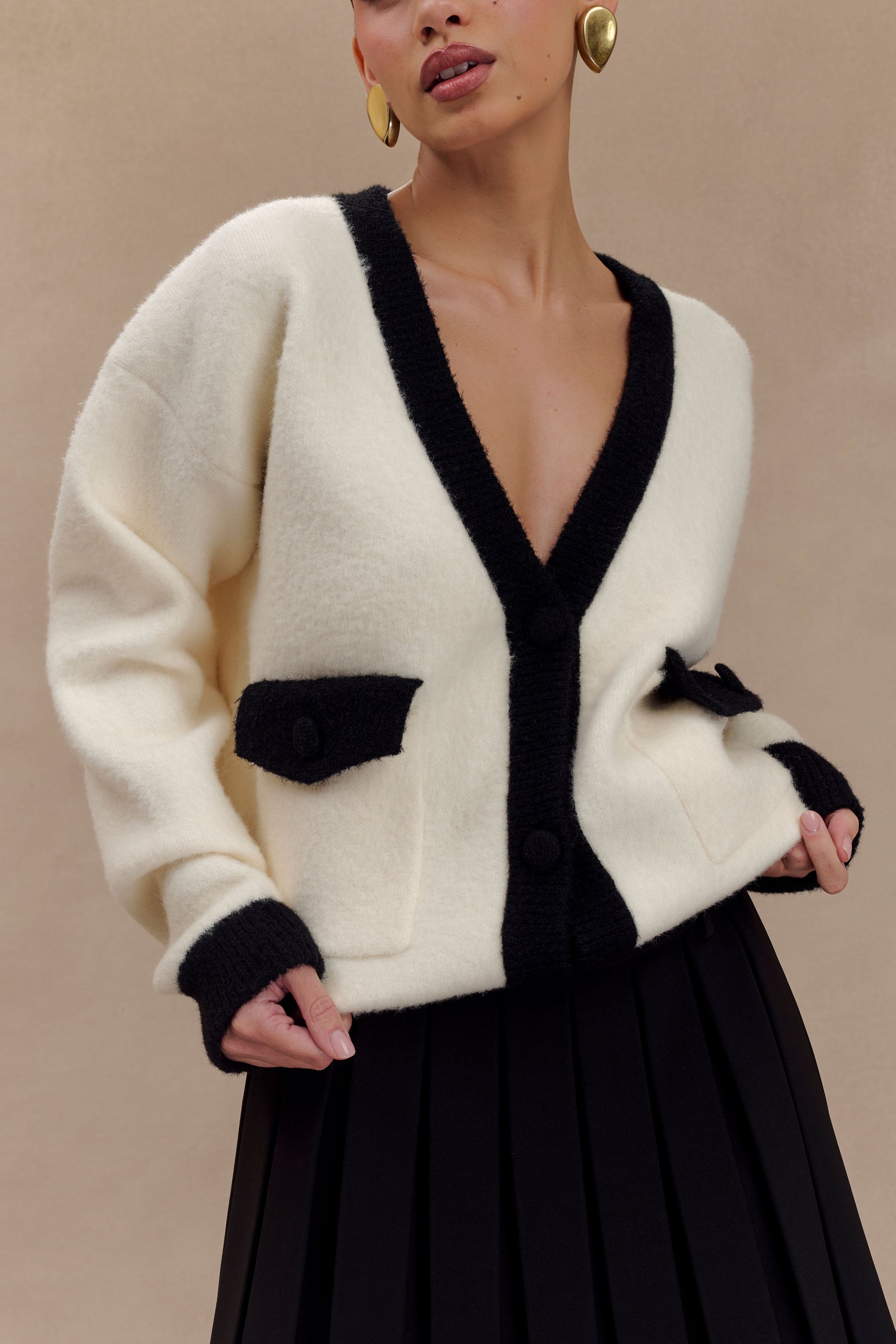Evangeline Oversized Knit Cardigan - Black/White #3