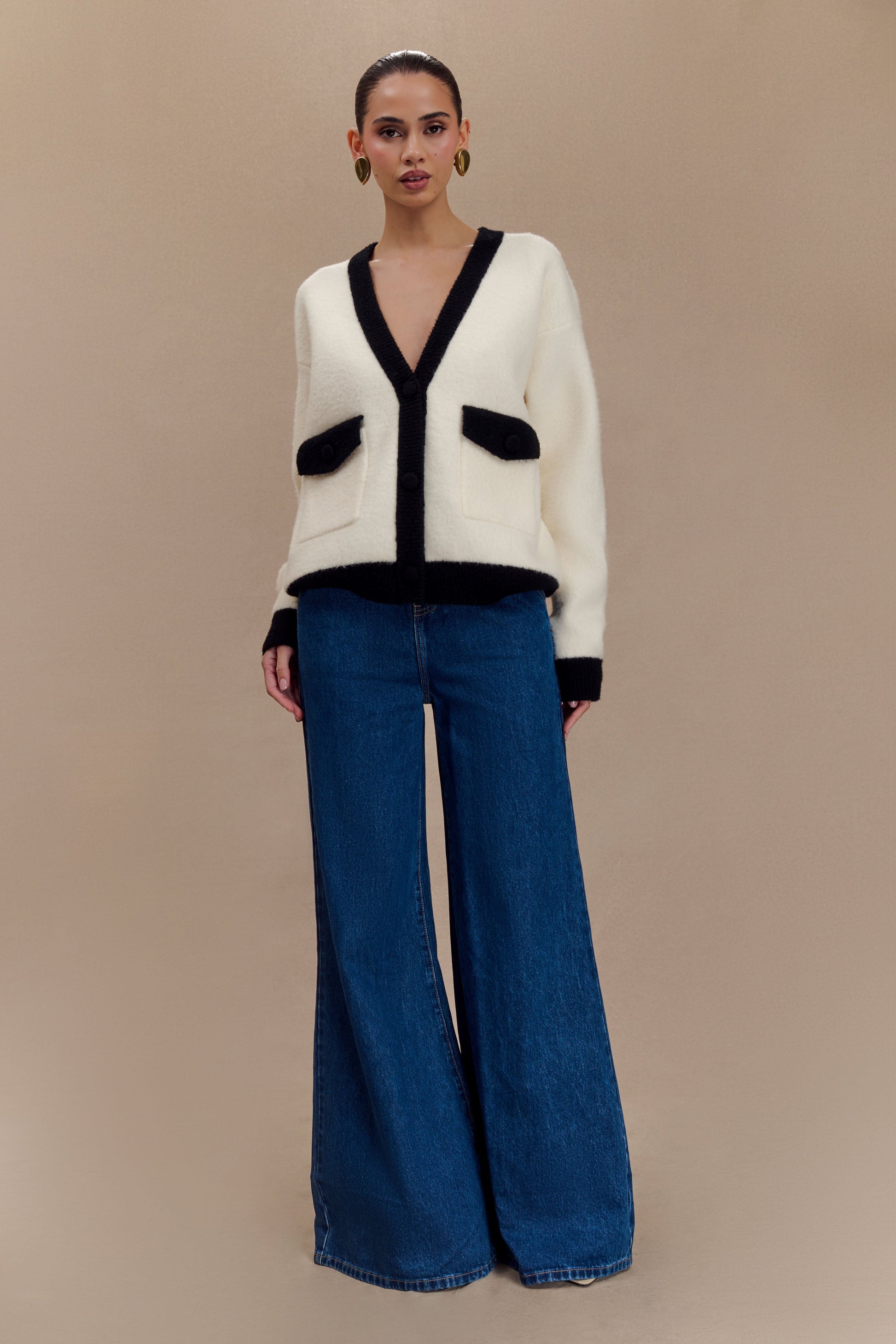 Jen Wide Leg Flare Denim Jeans - Dark Blue #6