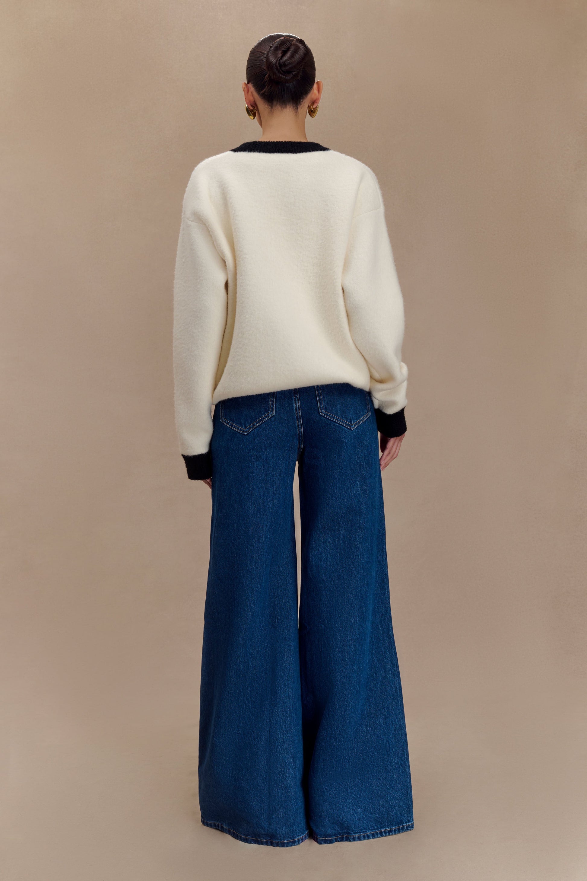 Jen Wide Leg Flare Denim Jeans - Dark Blue #7