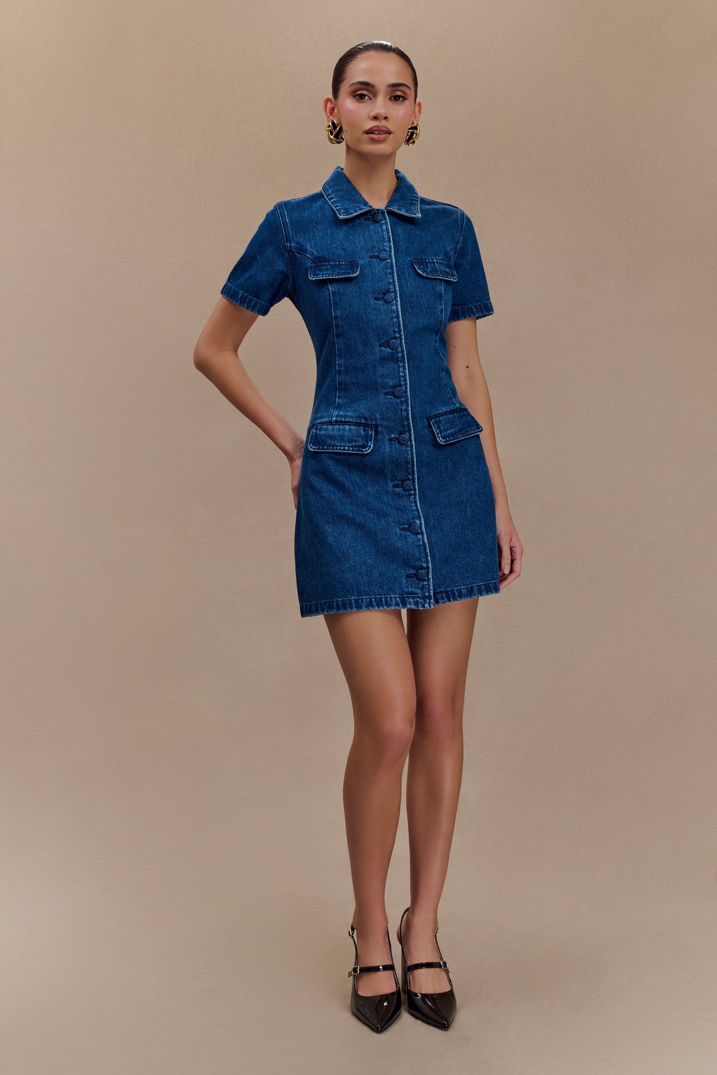 Leighton Denim Button Down Mini Dress - Dark Blue