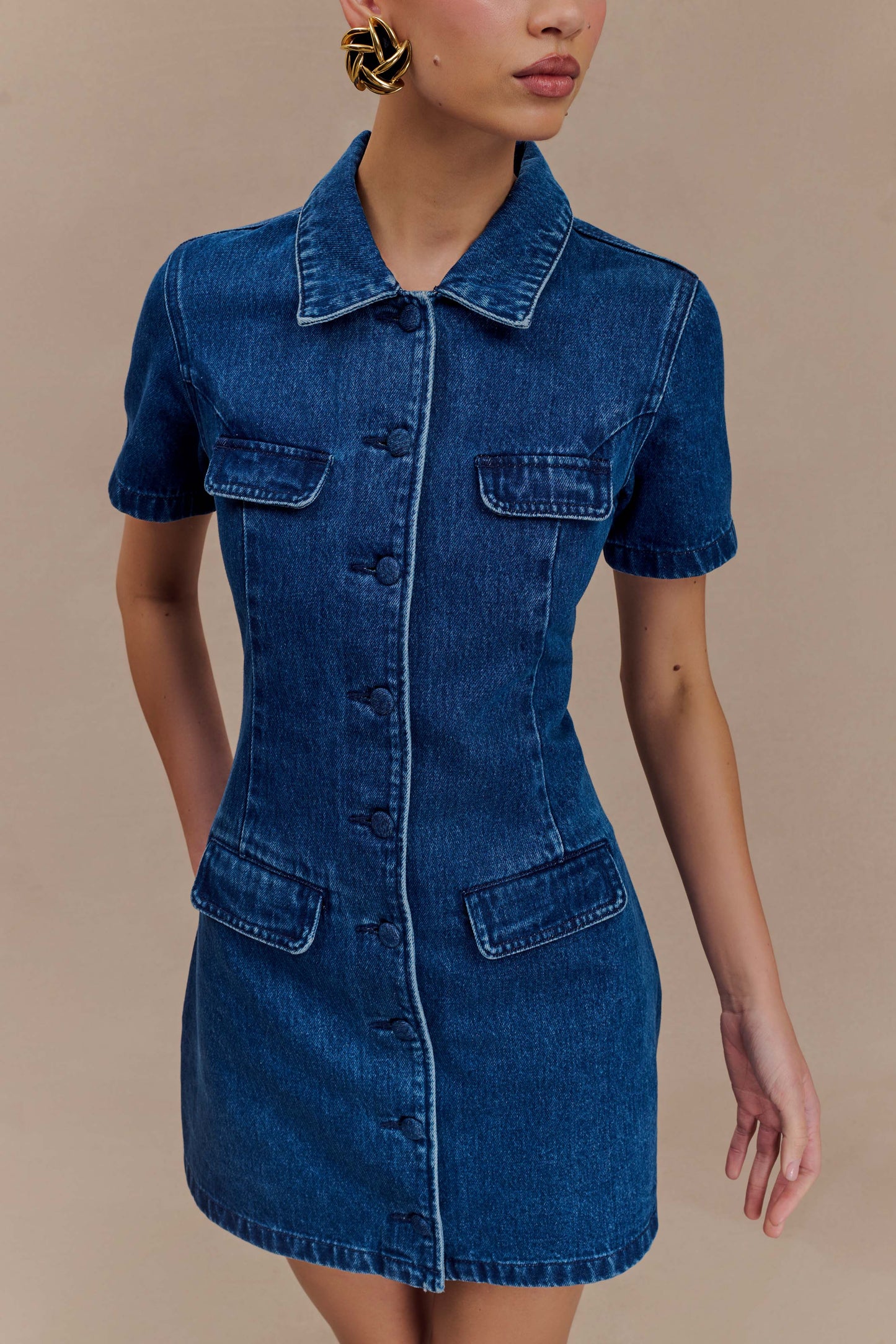 Leighton Denim Button Down Mini Dress - Dark Blue