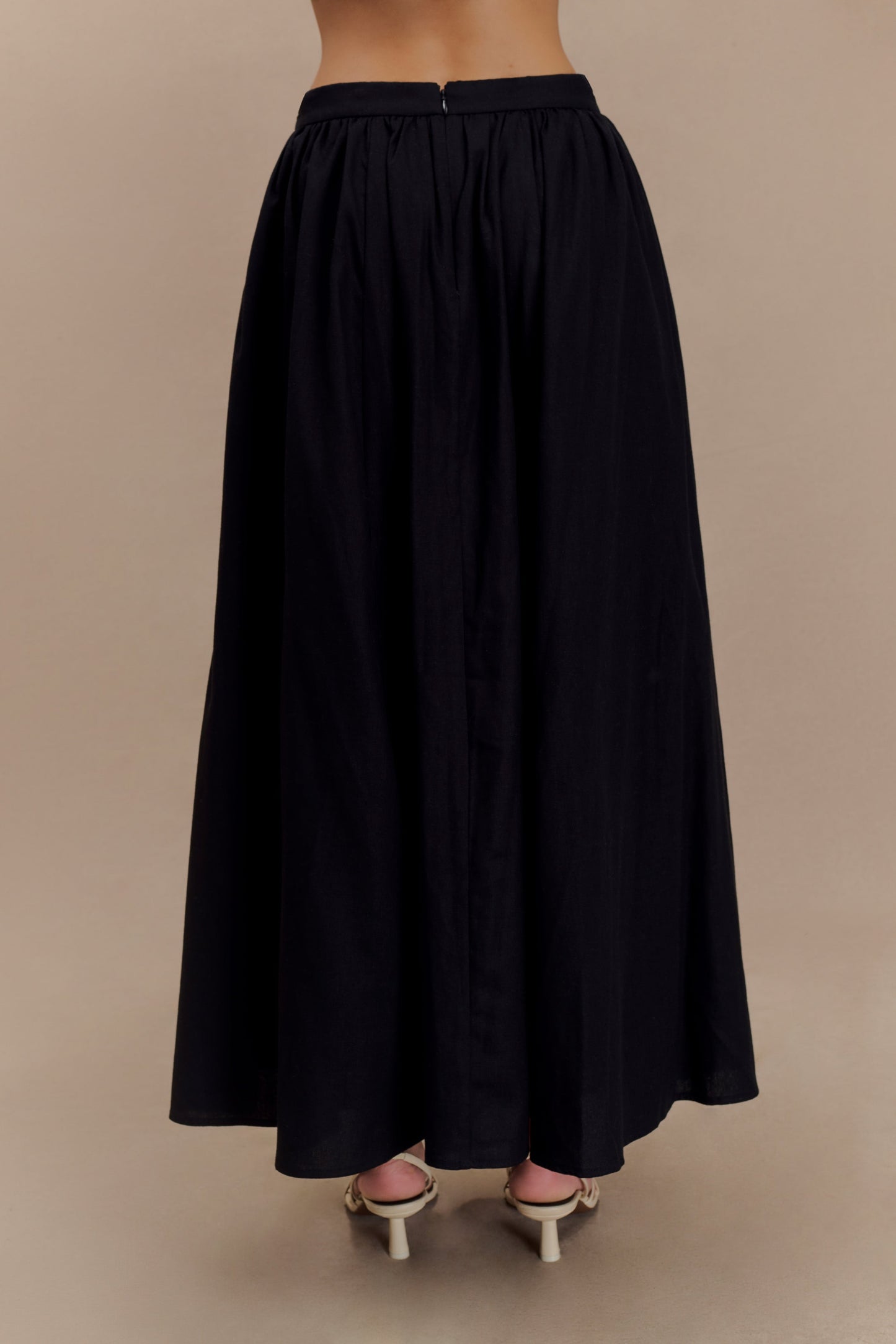 Clarence Linen A-Line Maxi Skirt - Black