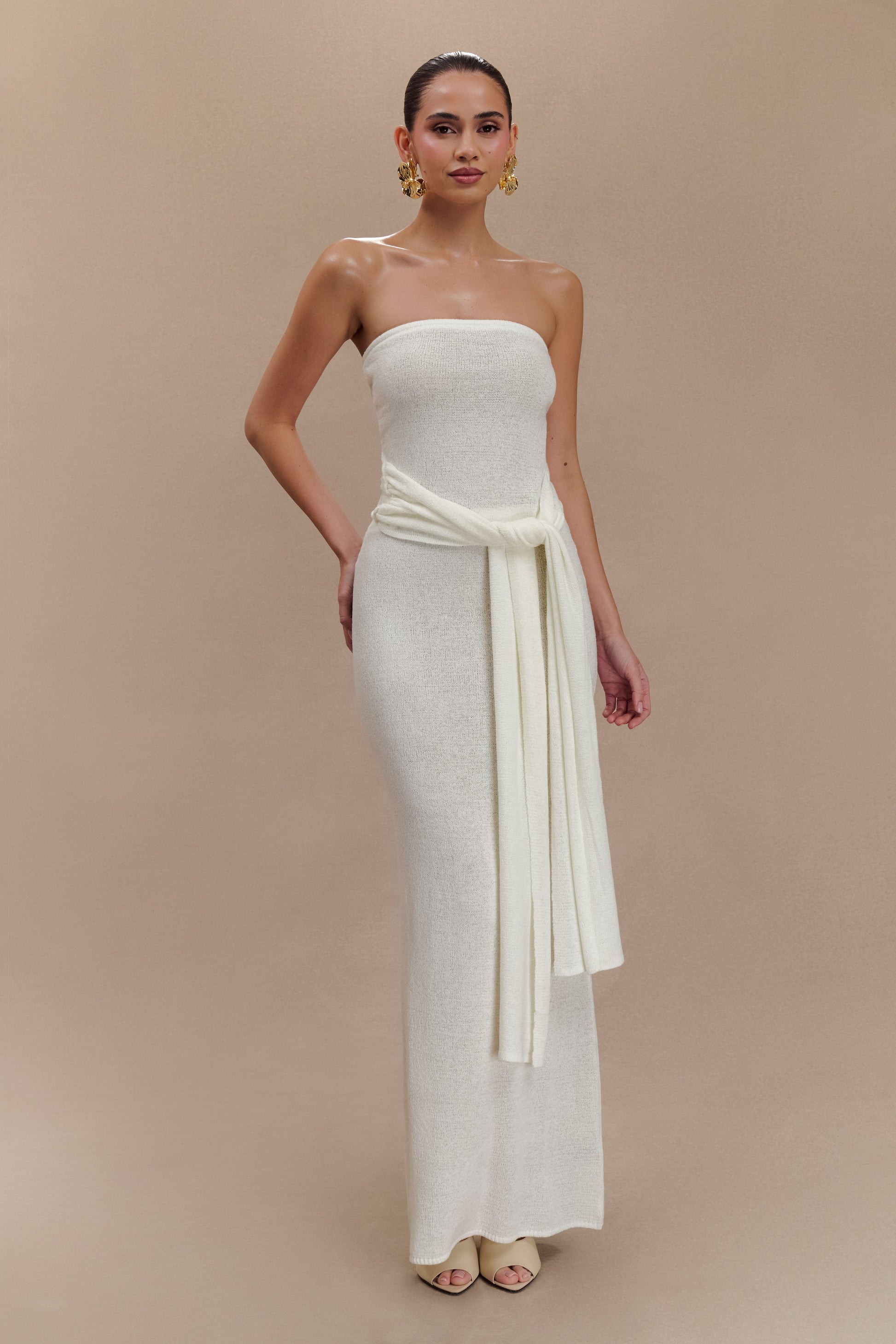 Phoebe Strapless Tie Knit Top - Ivory #6