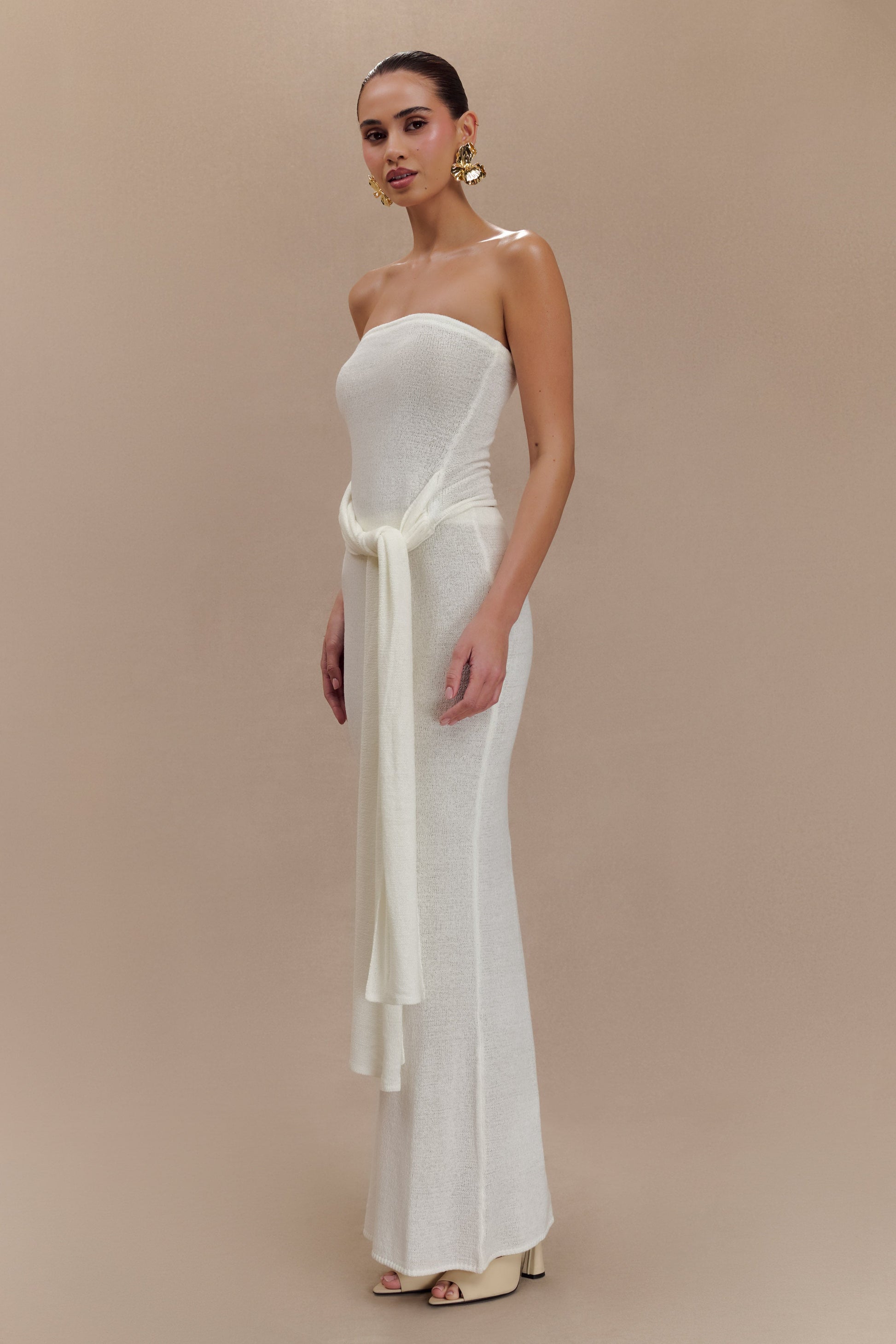 Phoebe Strapless Tie Knit Top - Ivory #4