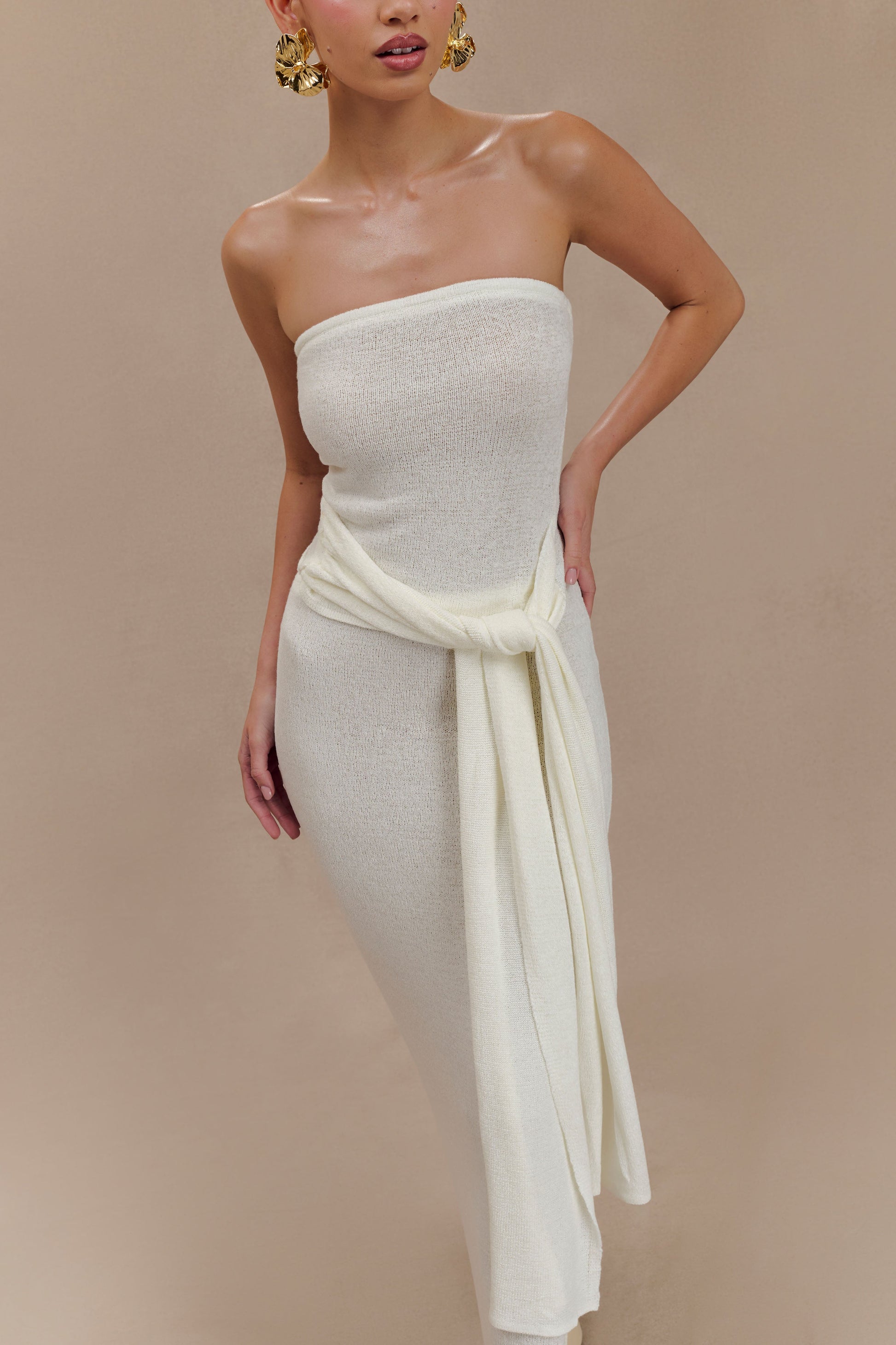 Phoebe Strapless Tie Knit Top - Ivory #5