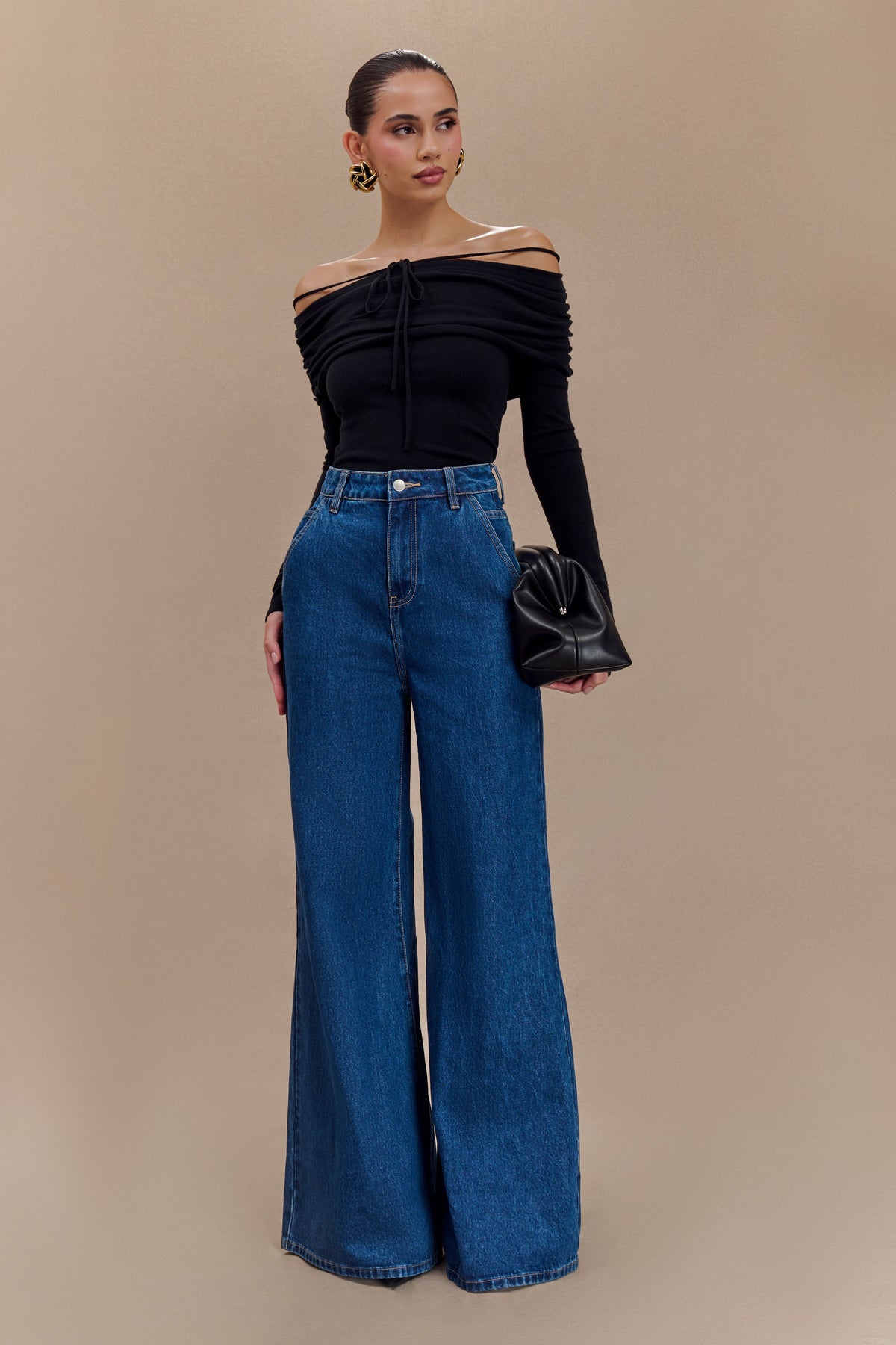 Jen Wide Leg Flare Denim Jeans - Dark Blue #4