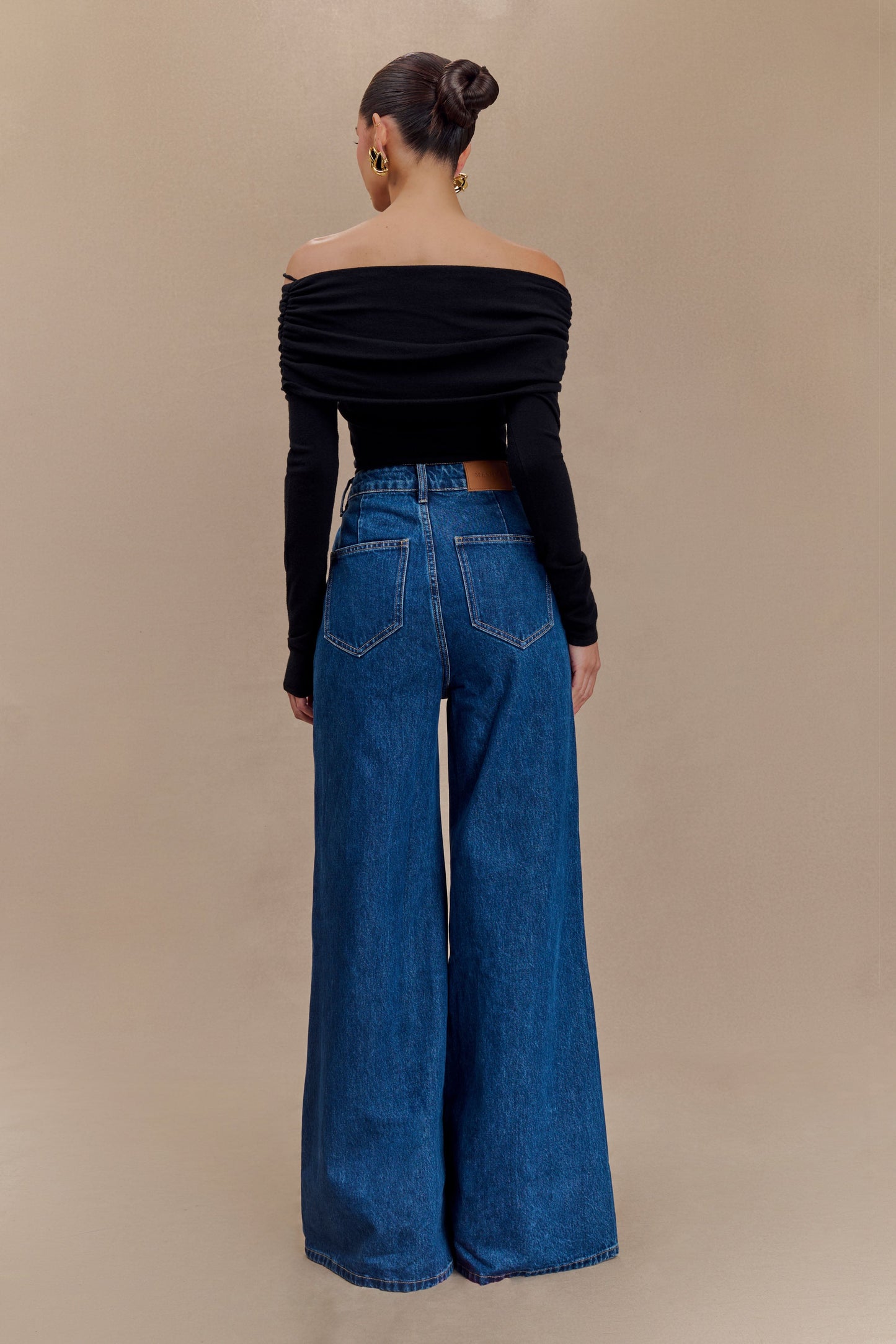 Jen Wide Leg Flare Denim Jeans - Dark Blue