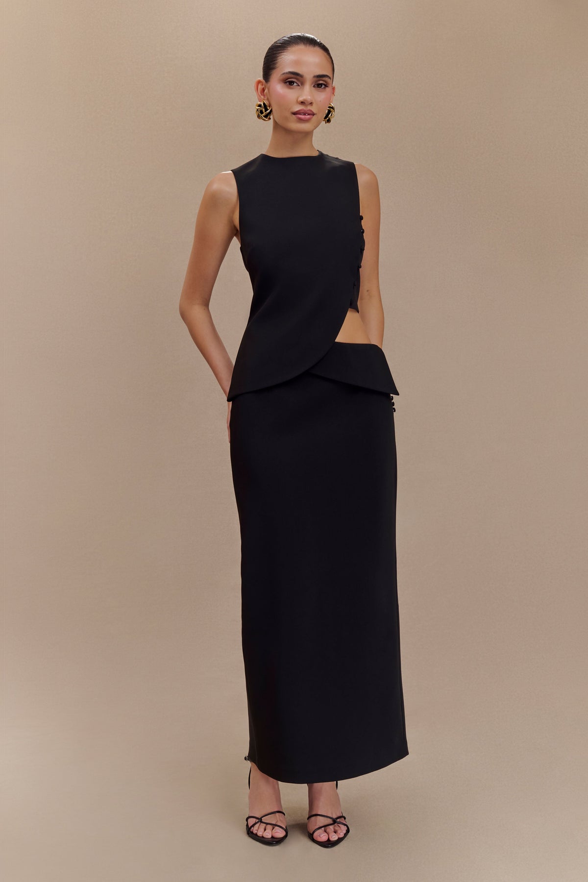 Astrid Asymmetric Sleeveless Suiting Top - Black #5