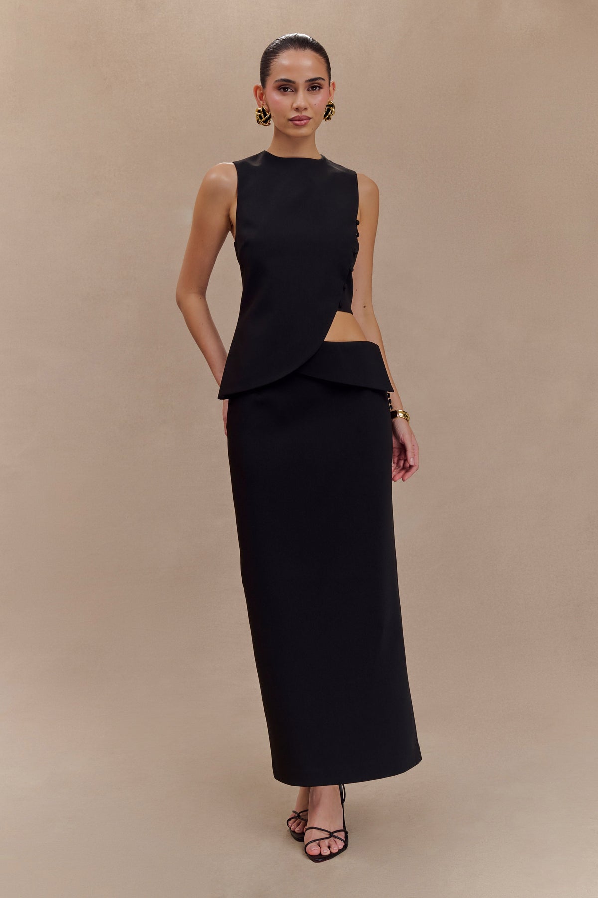 Astrid Asymmetric Sleeveless Suiting Top - Black #6