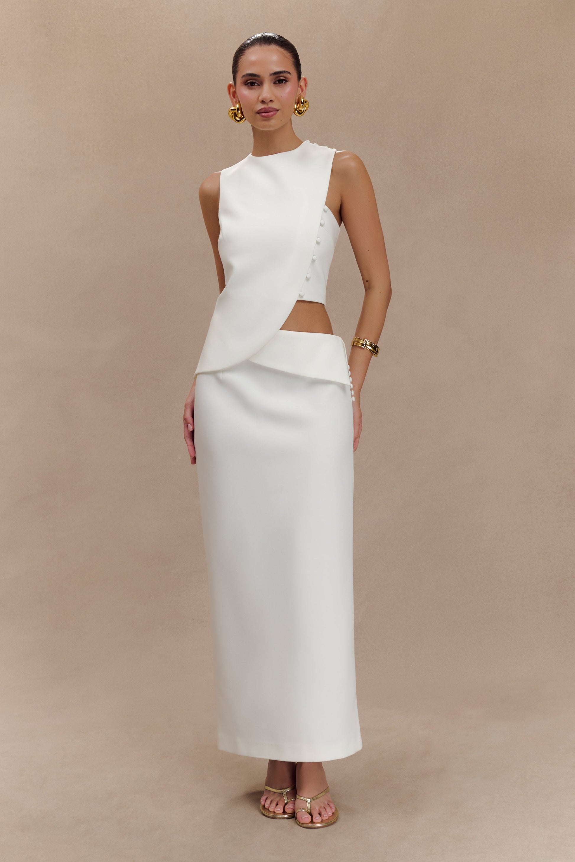 Astrid Asymmetric Sleeveless Suiting Top - White #4