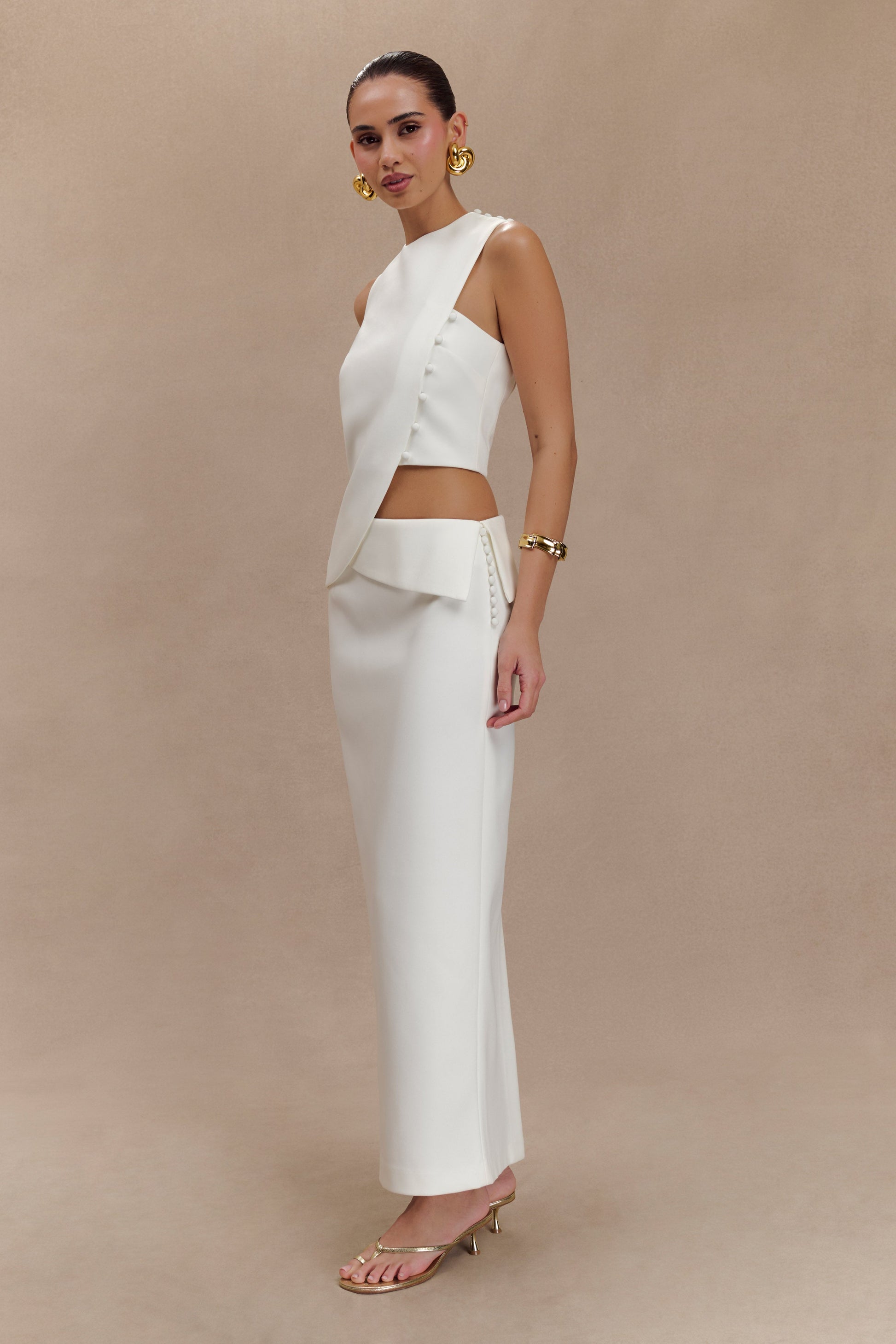 Astrid Asymmetric Sleeveless Suiting Top - White #5