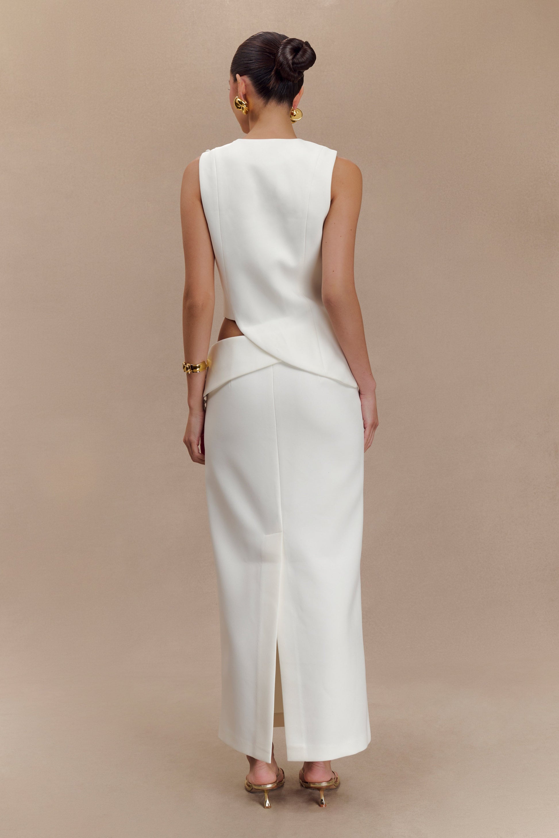 Astrid Asymmetric Sleeveless Suiting Top - White #6