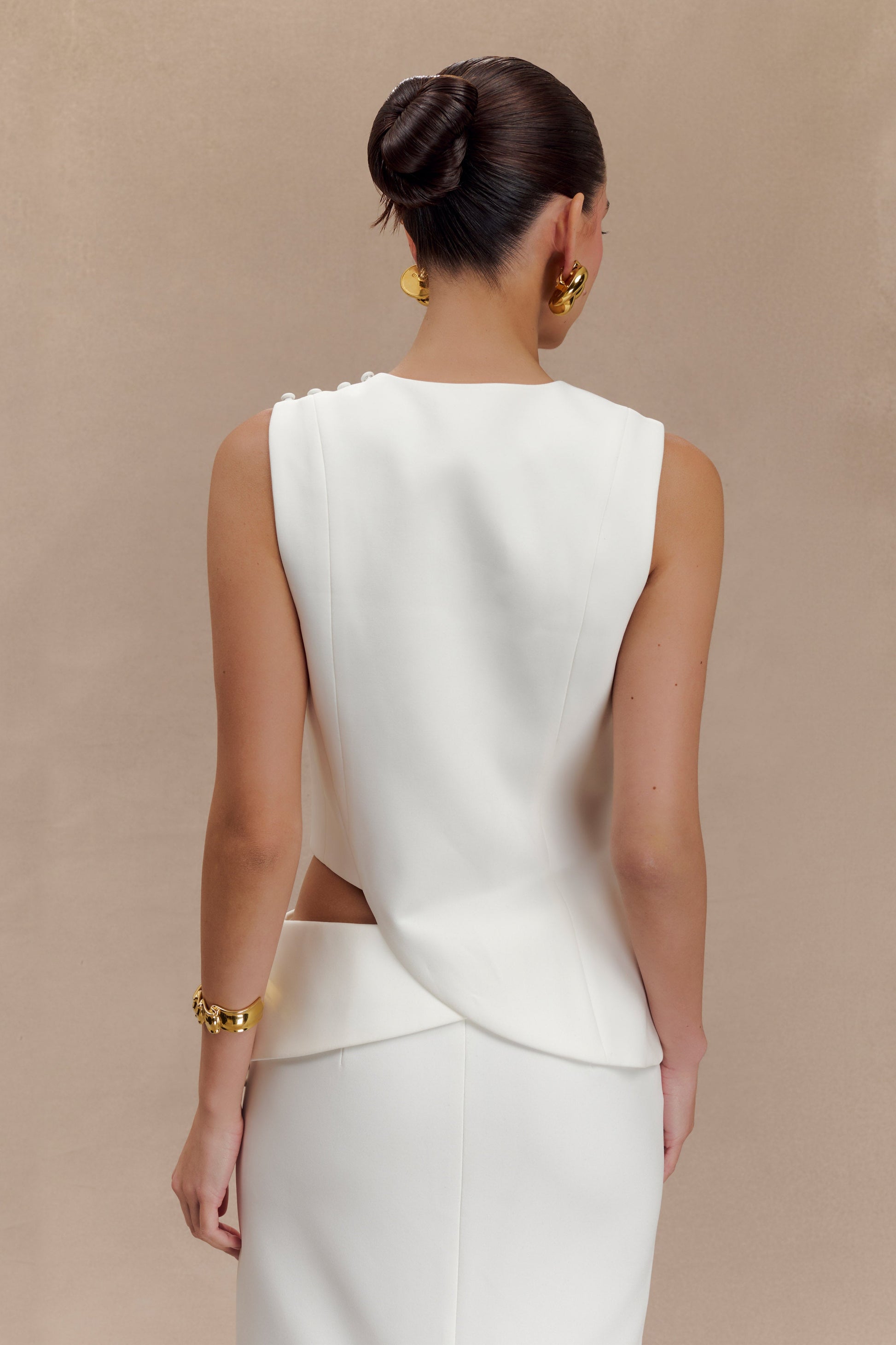 Astrid Asymmetric Sleeveless Suiting Top - White #2