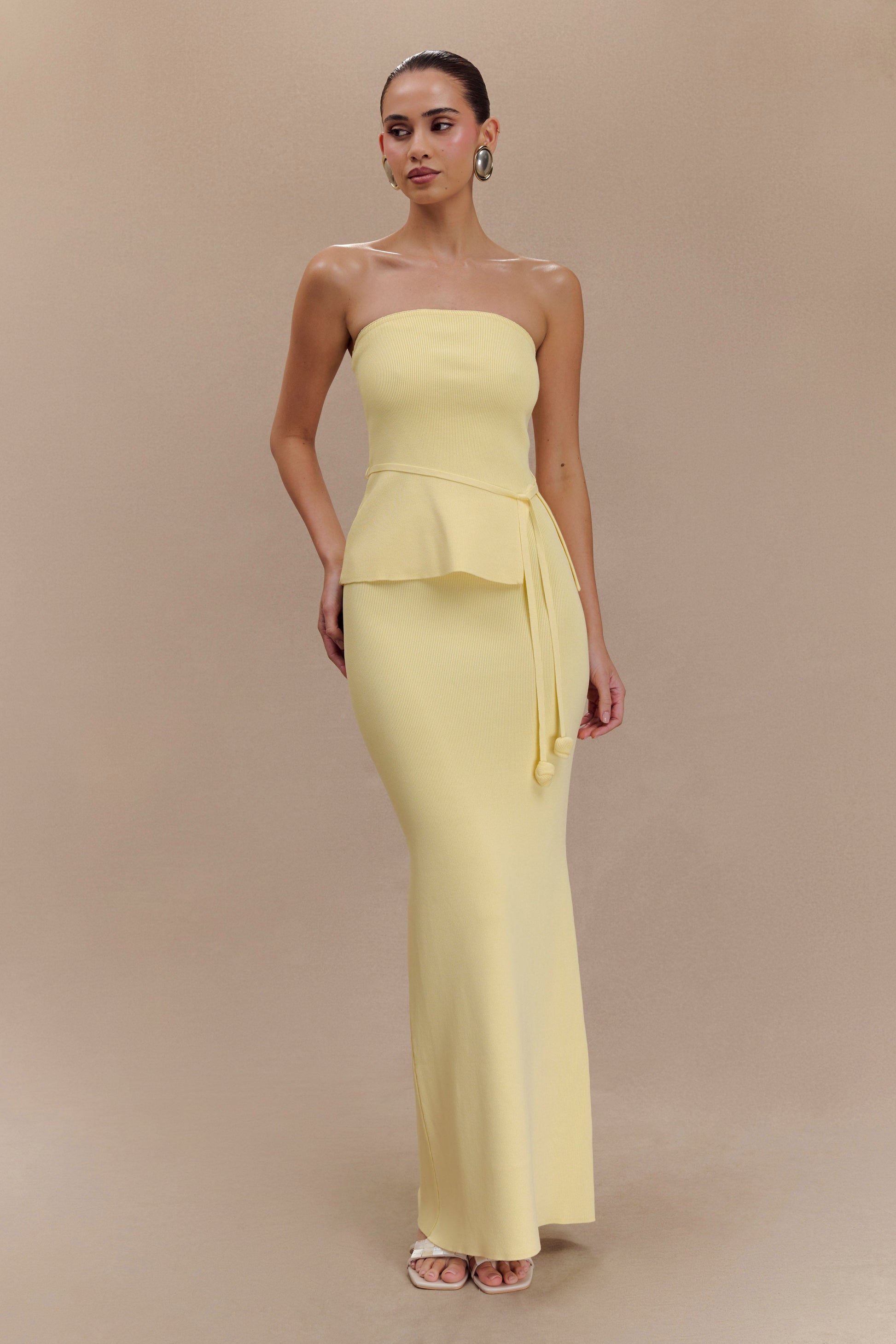 Keaton Strapless Rose Tie Knit Top - Lemon #4